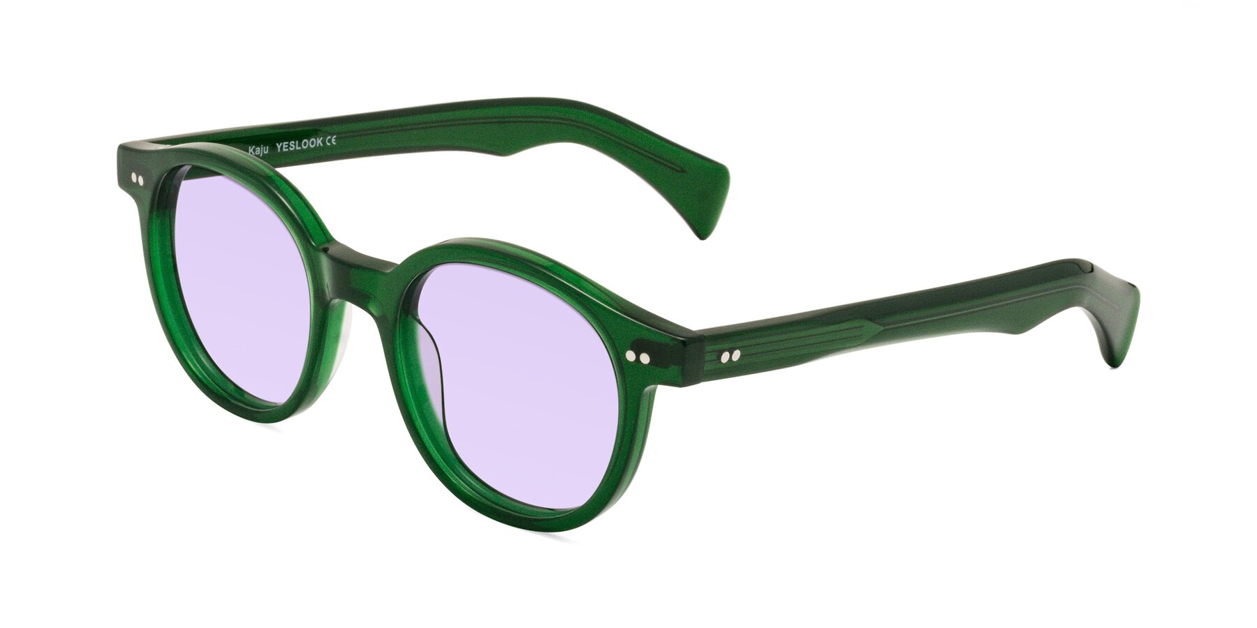 Angle of Kaju in Green with Light Purple Tinted Lenses