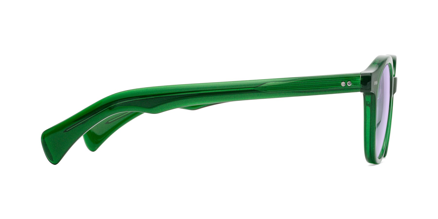 Side of Kaju in Green with Light Purple Tinted Lenses