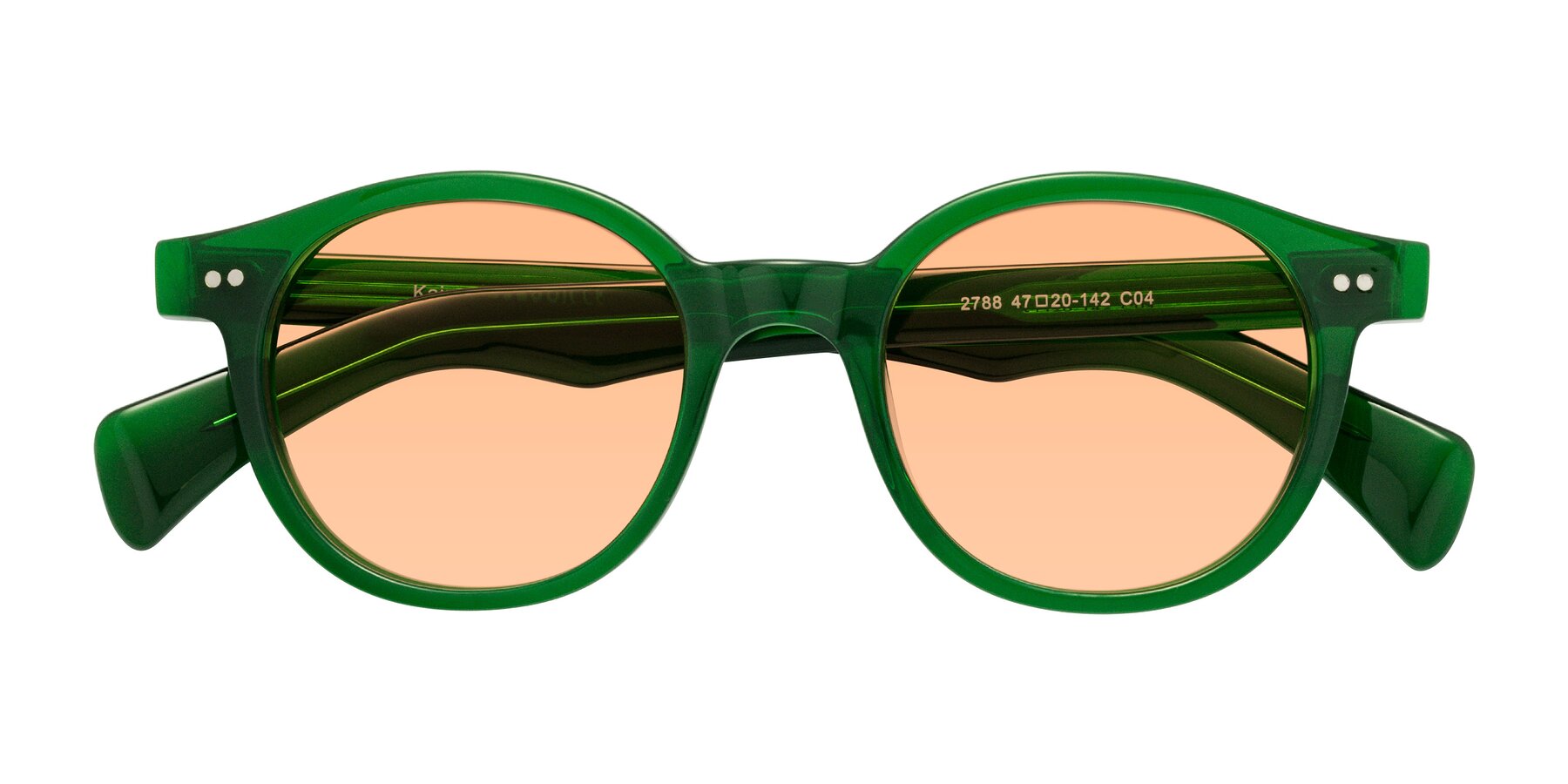 Folded Front of Kaju in Green with Light Orange Tinted Lenses