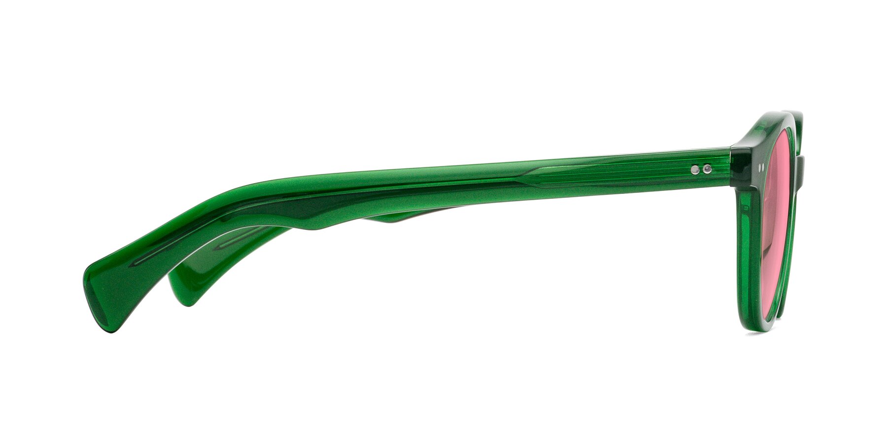 Side of Kaju in Green with Pink Tinted Lenses