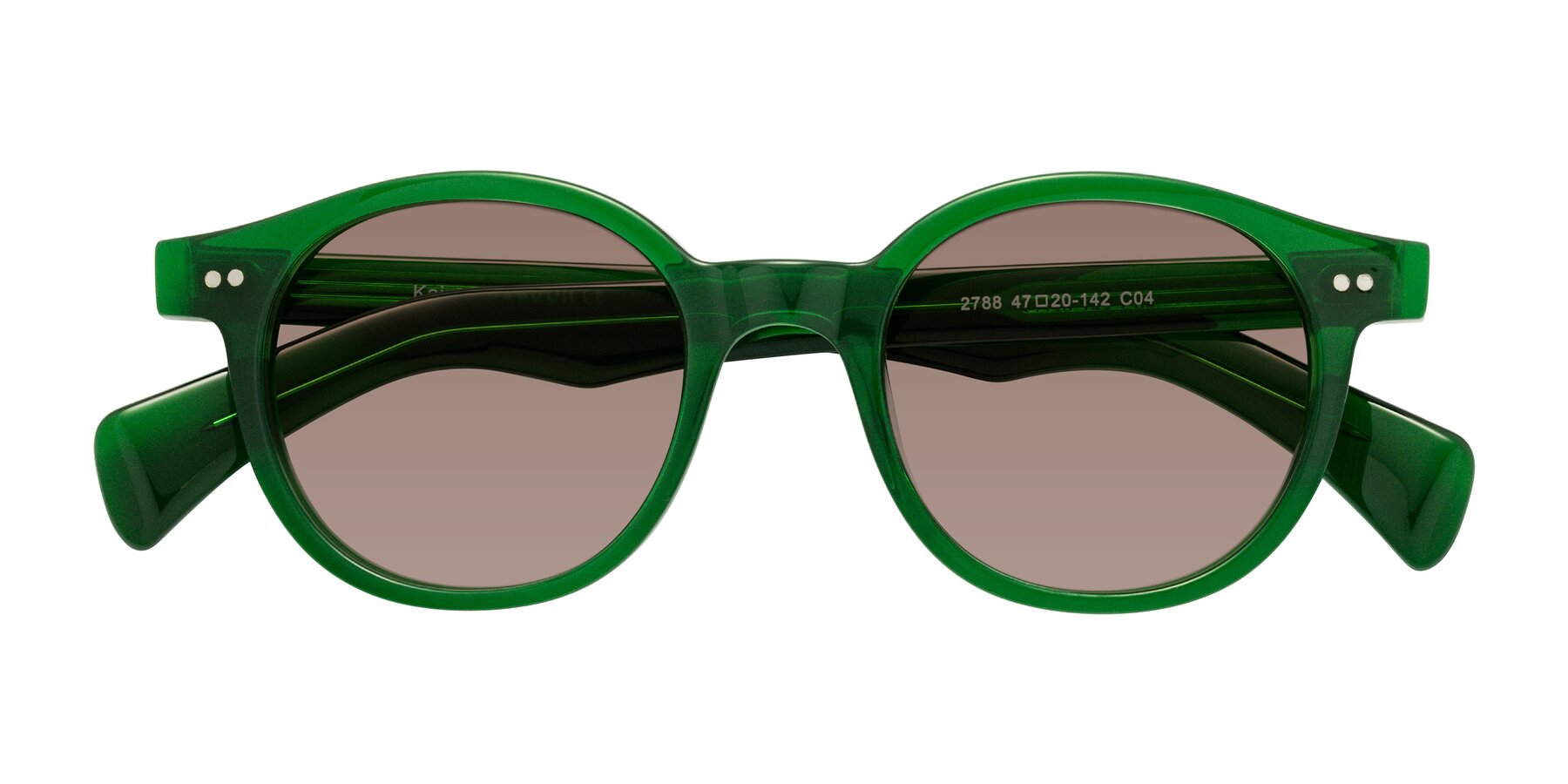 Folded Front of Kaju in Green with Medium Brown Tinted Lenses