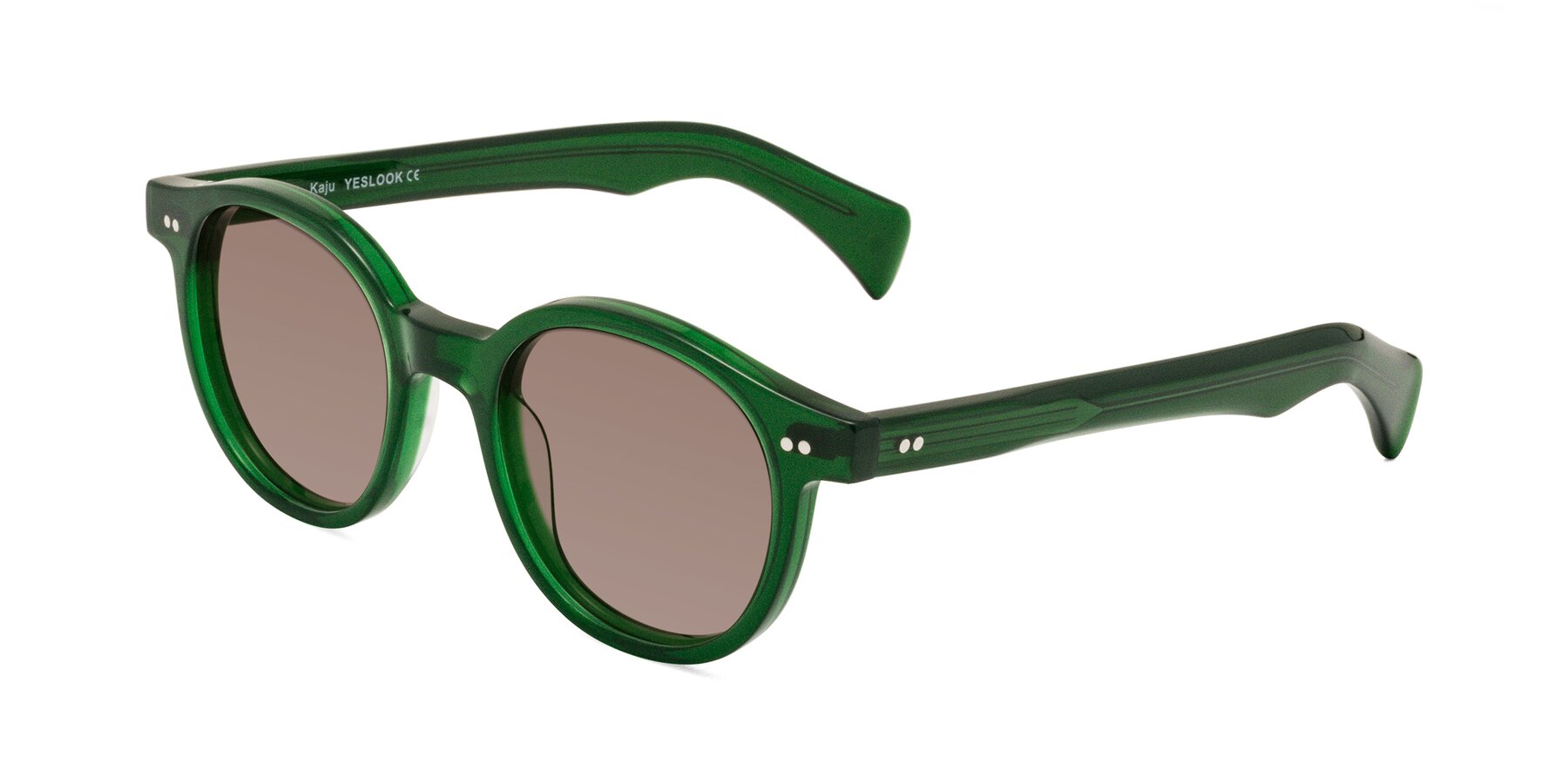 Angle of Kaju in Green with Medium Brown Tinted Lenses