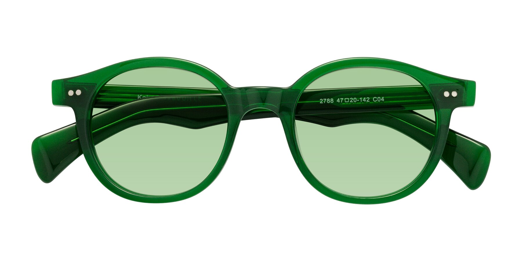 Folded Front of Kaju in Green with Medium Green Tinted Lenses