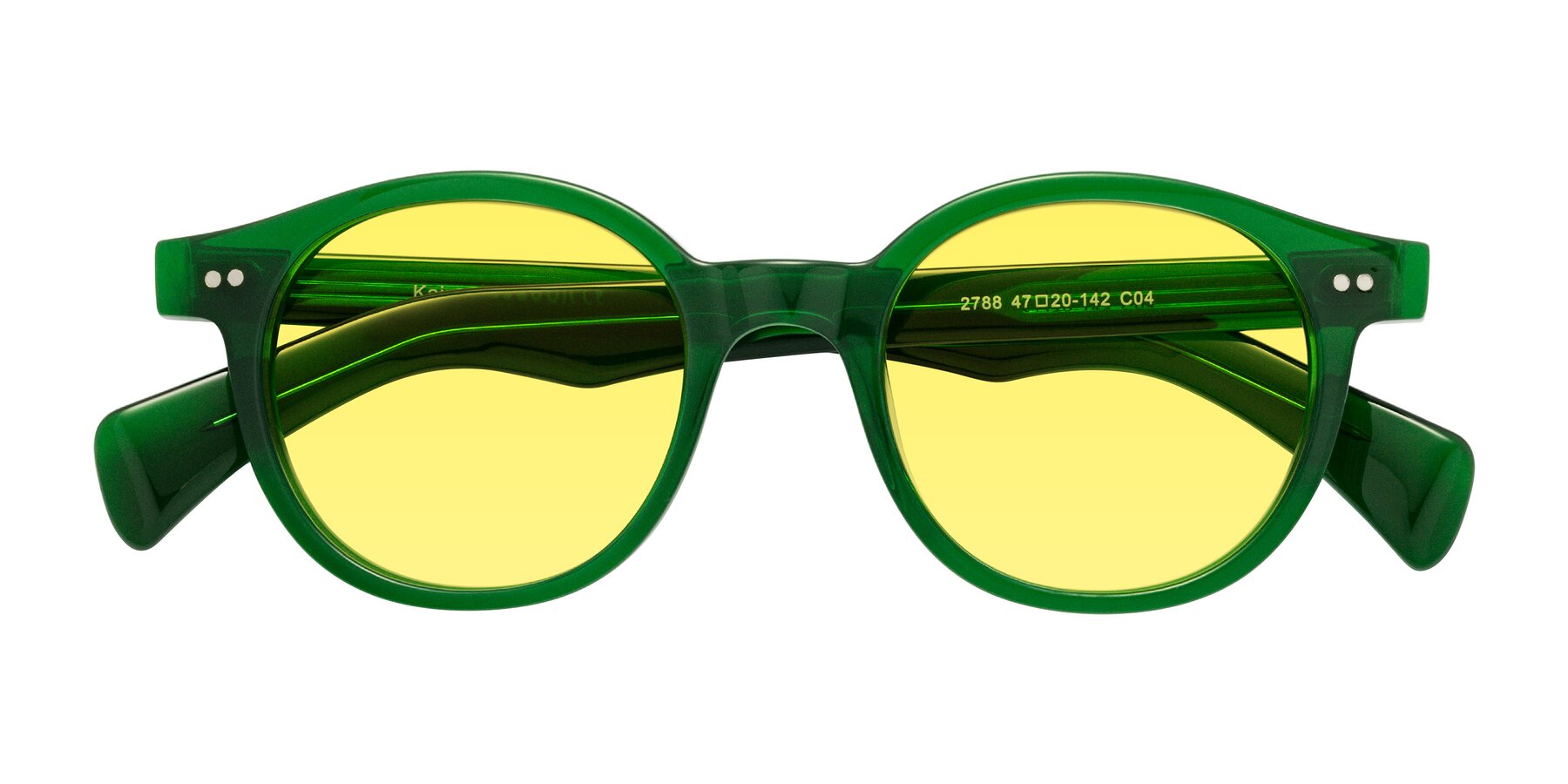 Folded Front of Kaju in Green with Medium Yellow Tinted Lenses