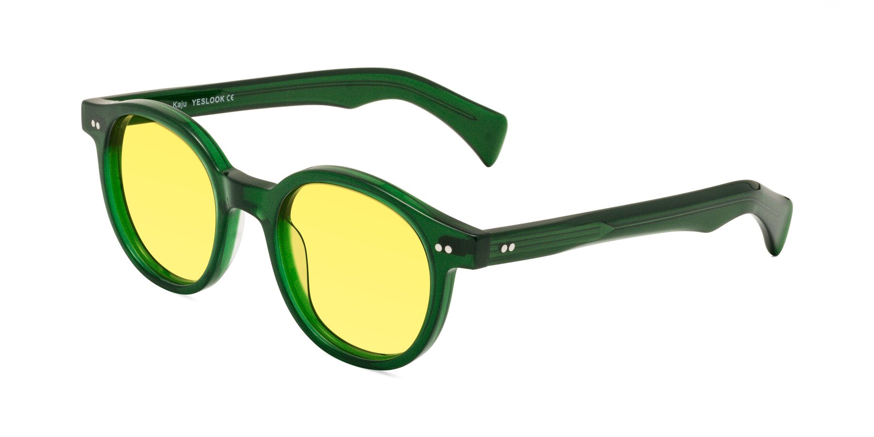 Angle of Kaju in Green with Medium Yellow Tinted Lenses