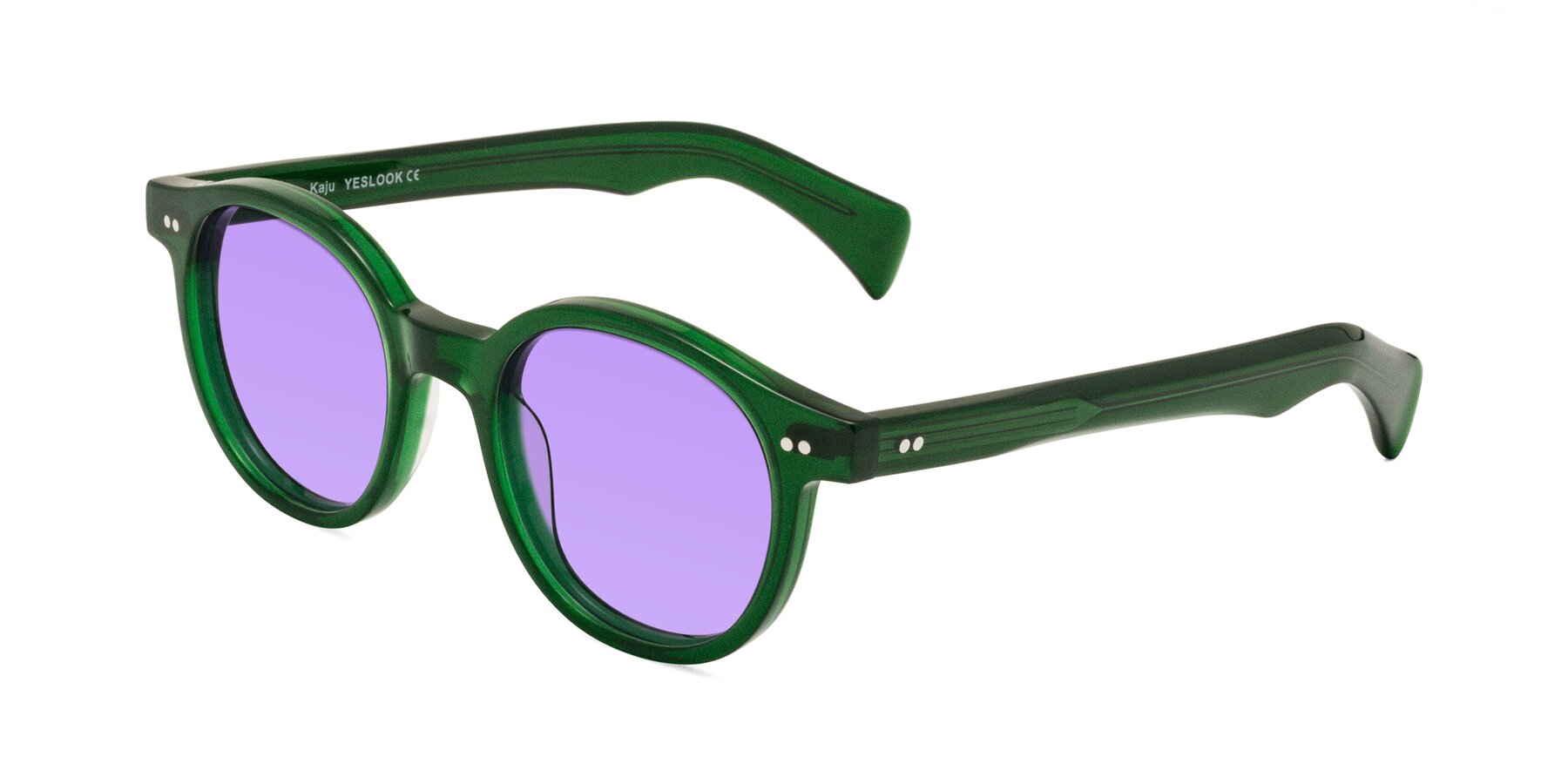 Angle of Kaju in Green with Medium Purple Tinted Lenses