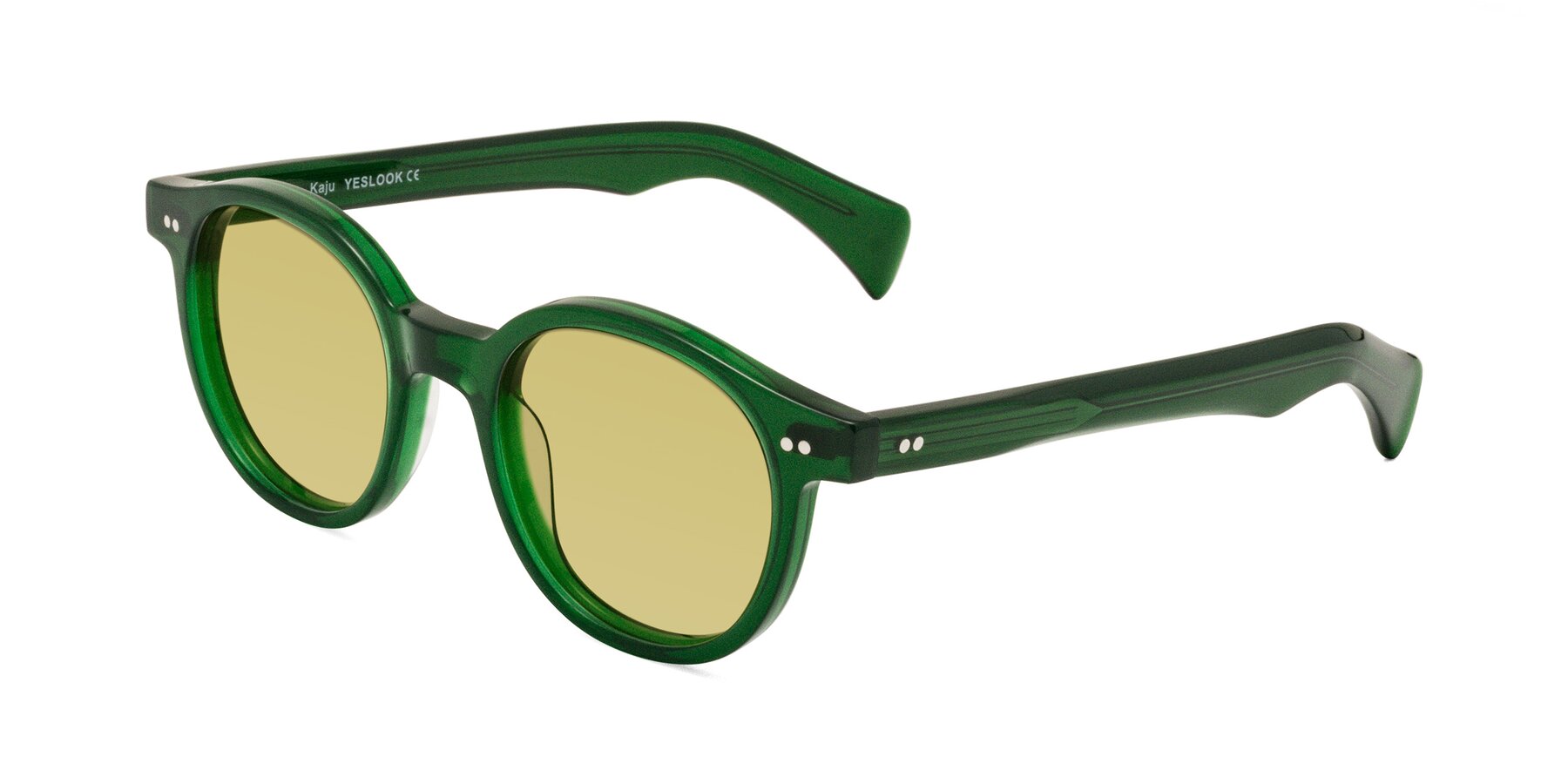 Angle of Kaju in Green with Medium Champagne Tinted Lenses