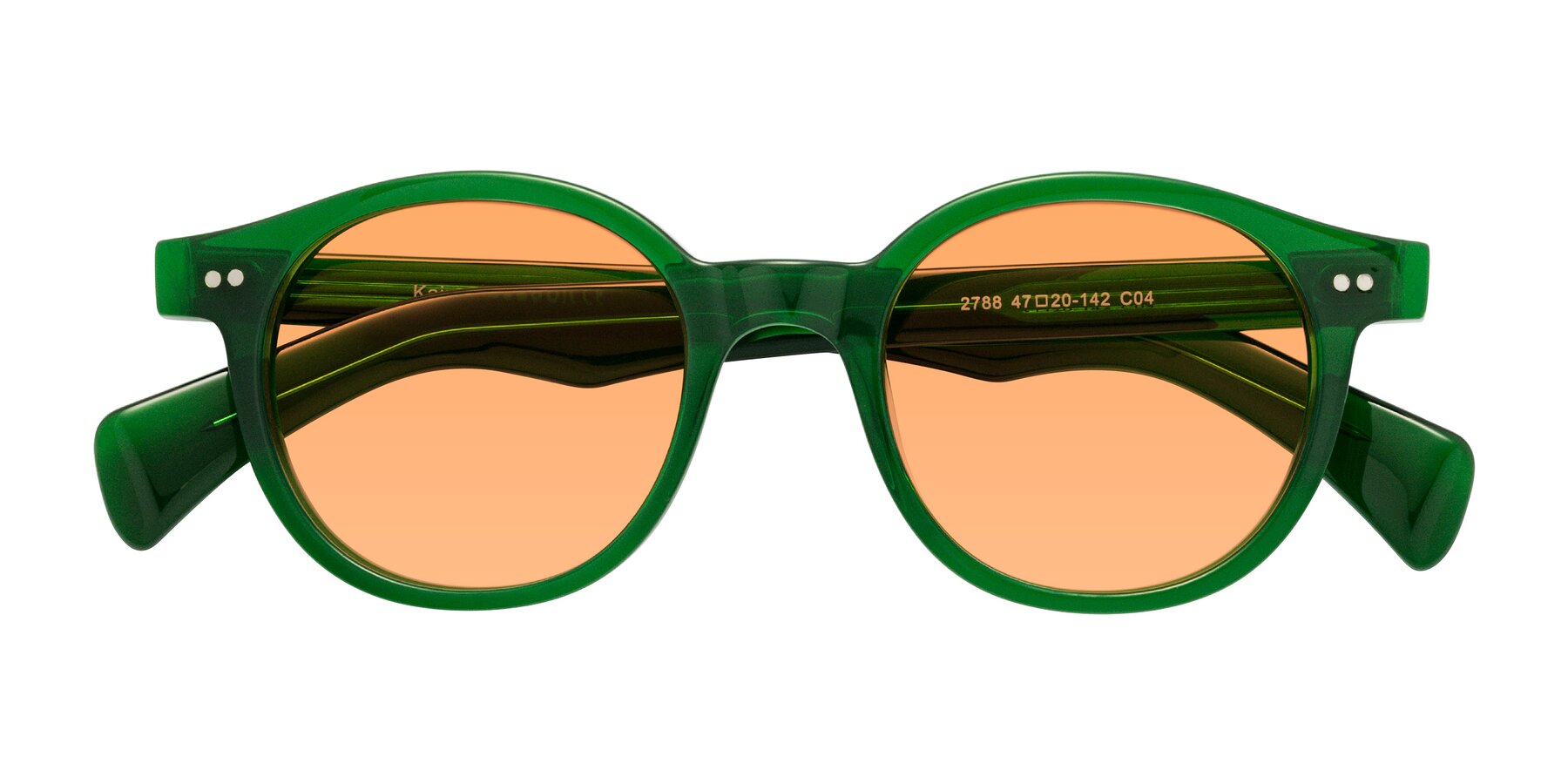 Folded Front of Kaju in Green with Medium Orange Tinted Lenses