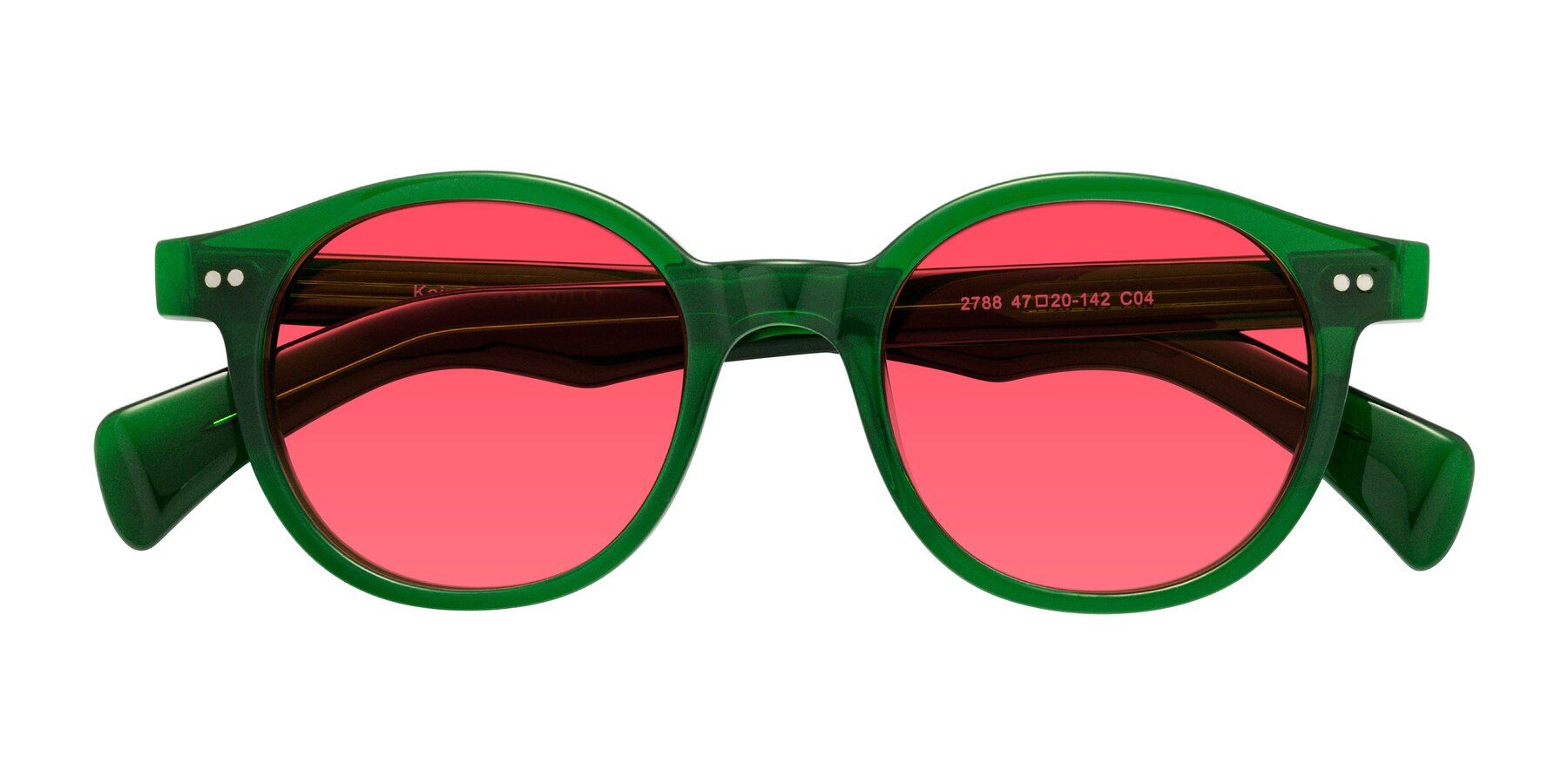 Folded Front of Kaju in Green with Red Tinted Lenses