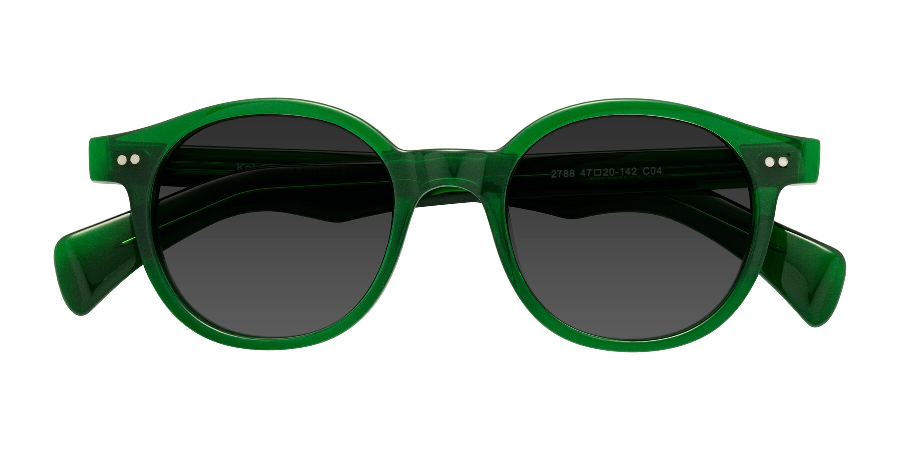 Folded Front of Kaju in Green with Gray Tinted Lenses