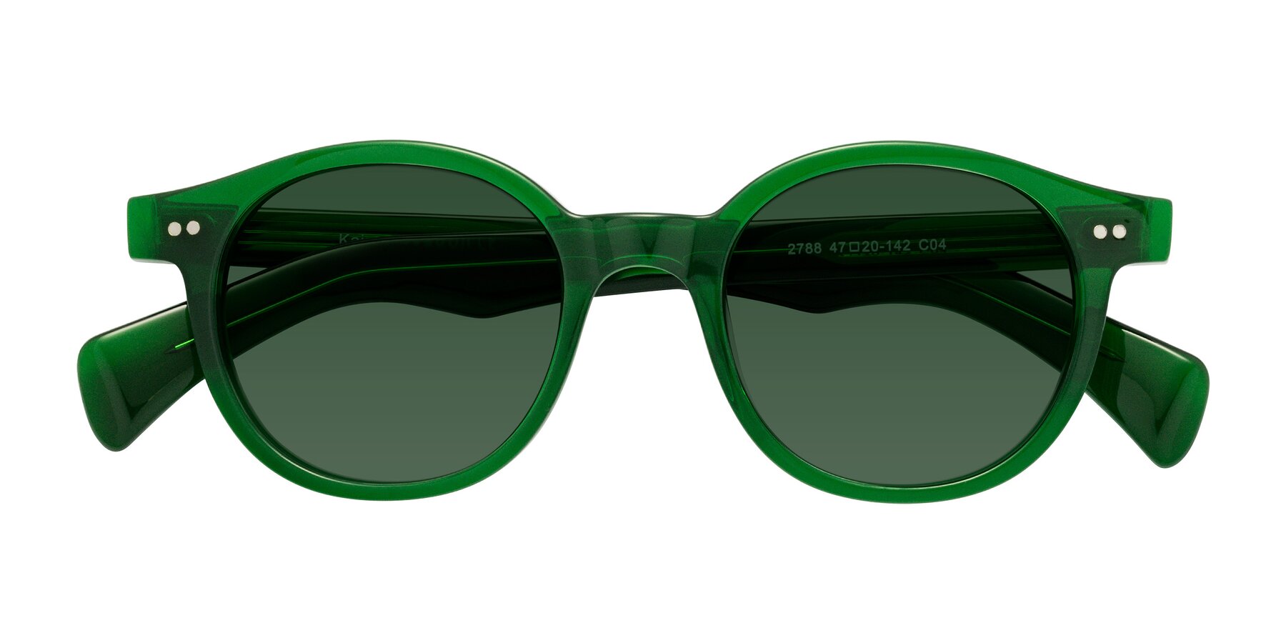 Folded Front of Kaju in Green with Green Tinted Lenses