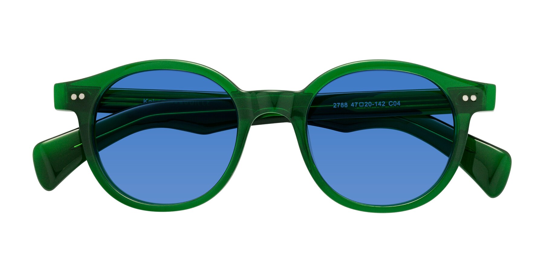 Folded Front of Kaju in Green with Blue Tinted Lenses
