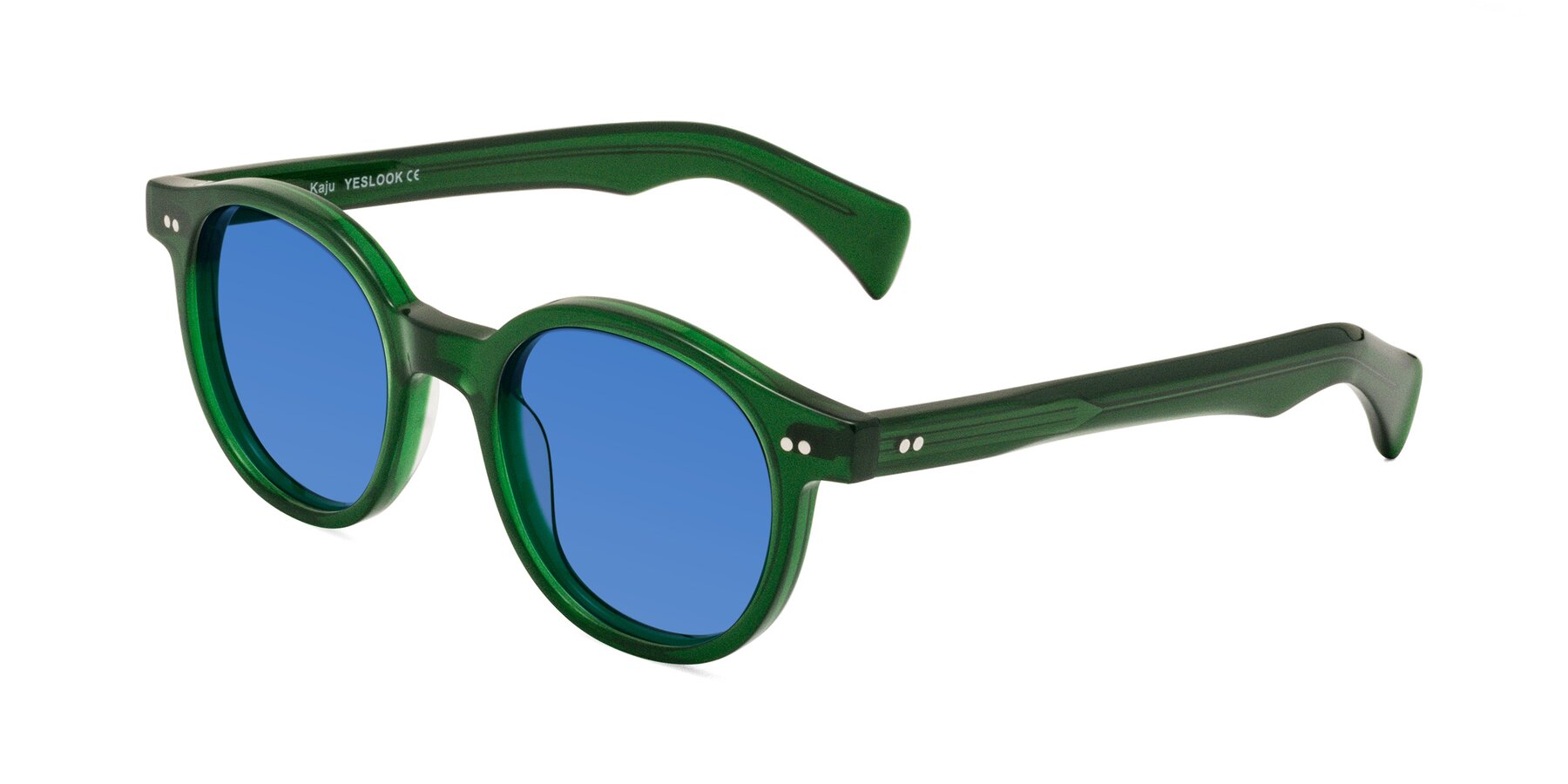 Angle of Kaju in Green with Blue Tinted Lenses