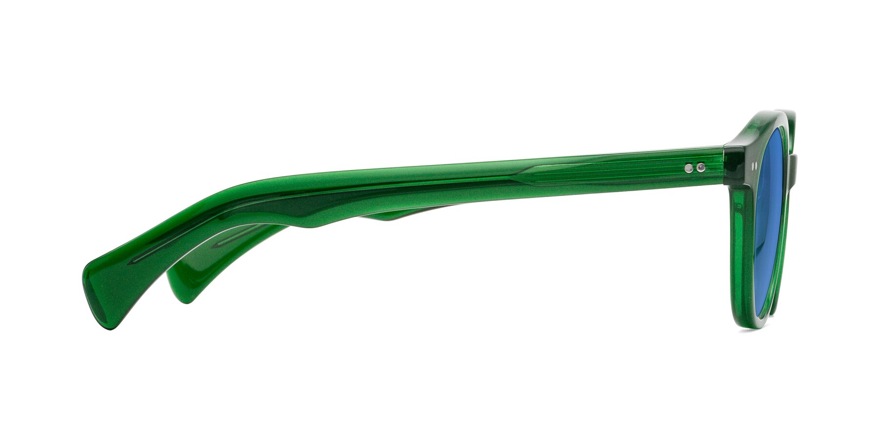 Side of Kaju in Green with Blue Tinted Lenses
