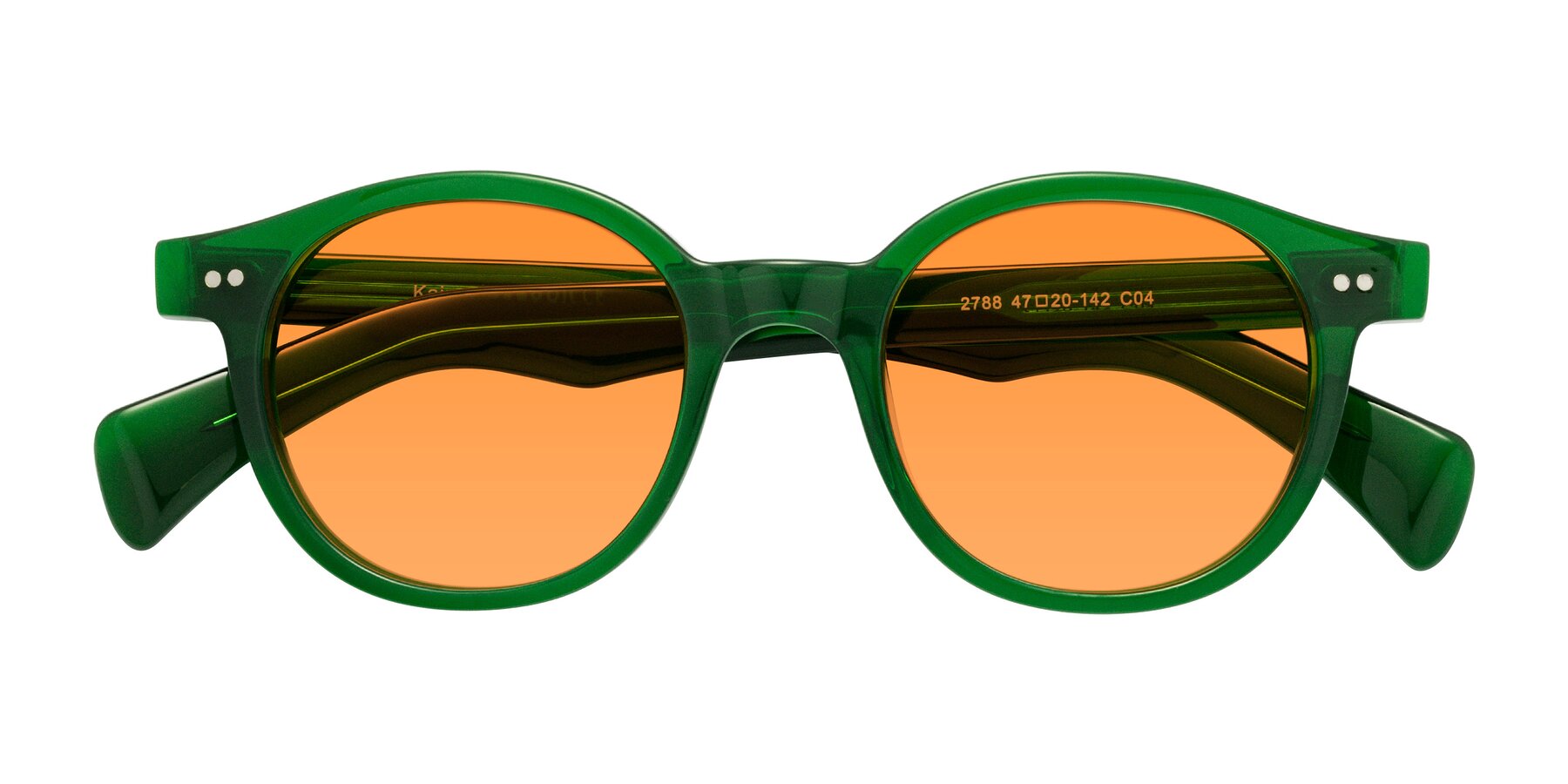 Folded Front of Kaju in Green with Orange Tinted Lenses