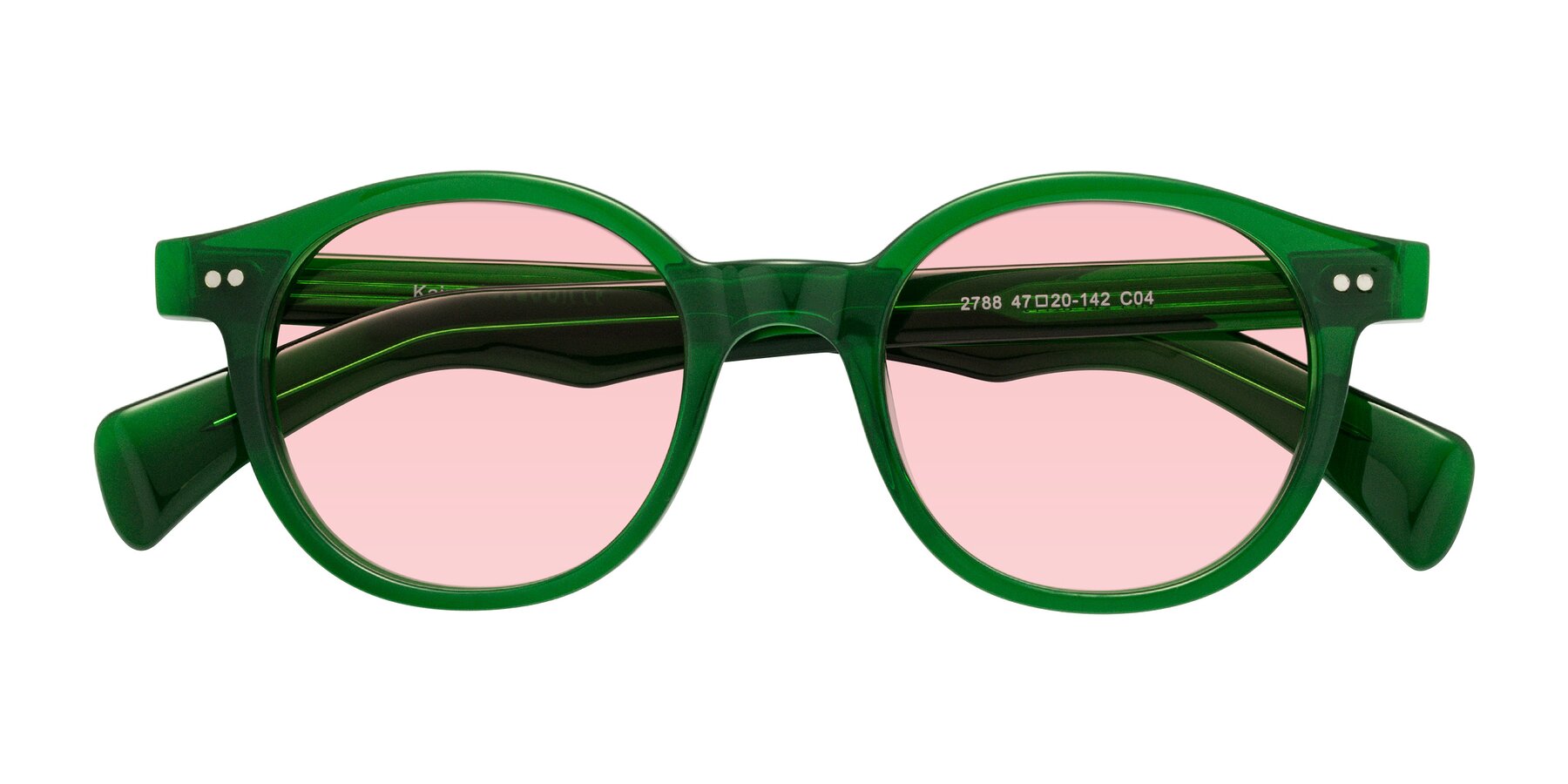 Folded Front of Kaju in Green with Light Garnet Tinted Lenses