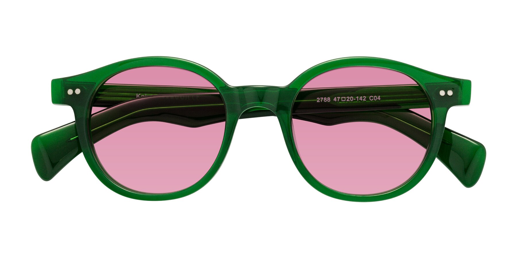 Folded Front of Kaju in Green with Medium Wine Tinted Lenses