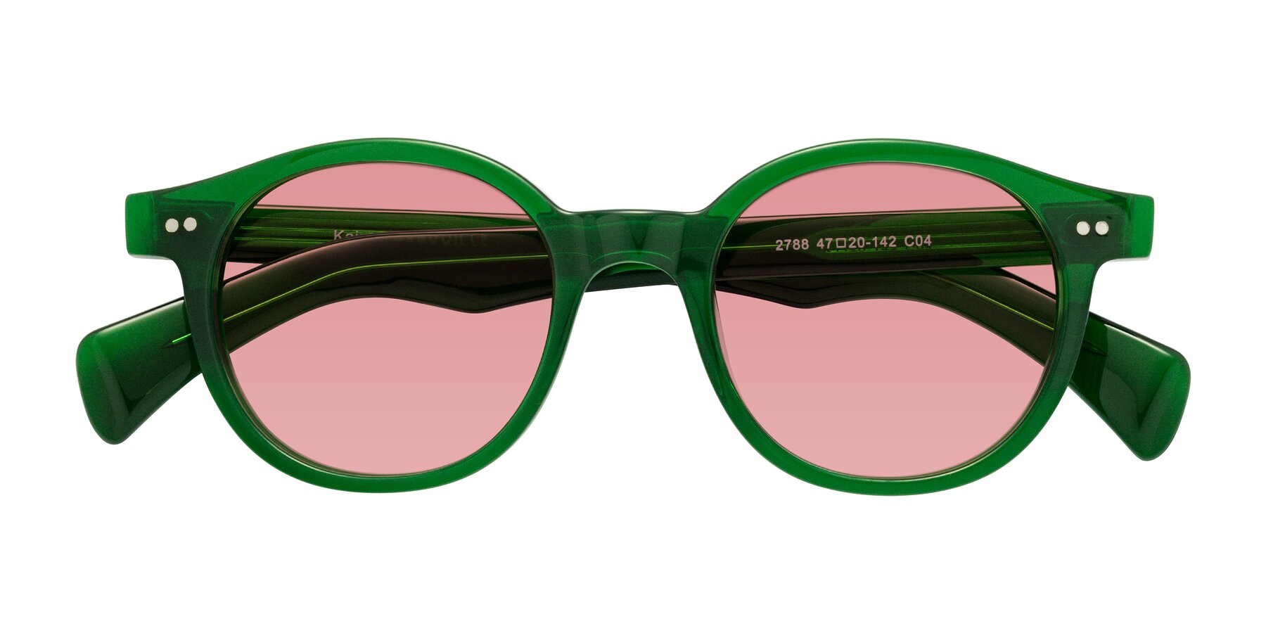 Folded Front of Kaju in Green with Medium Garnet Tinted Lenses
