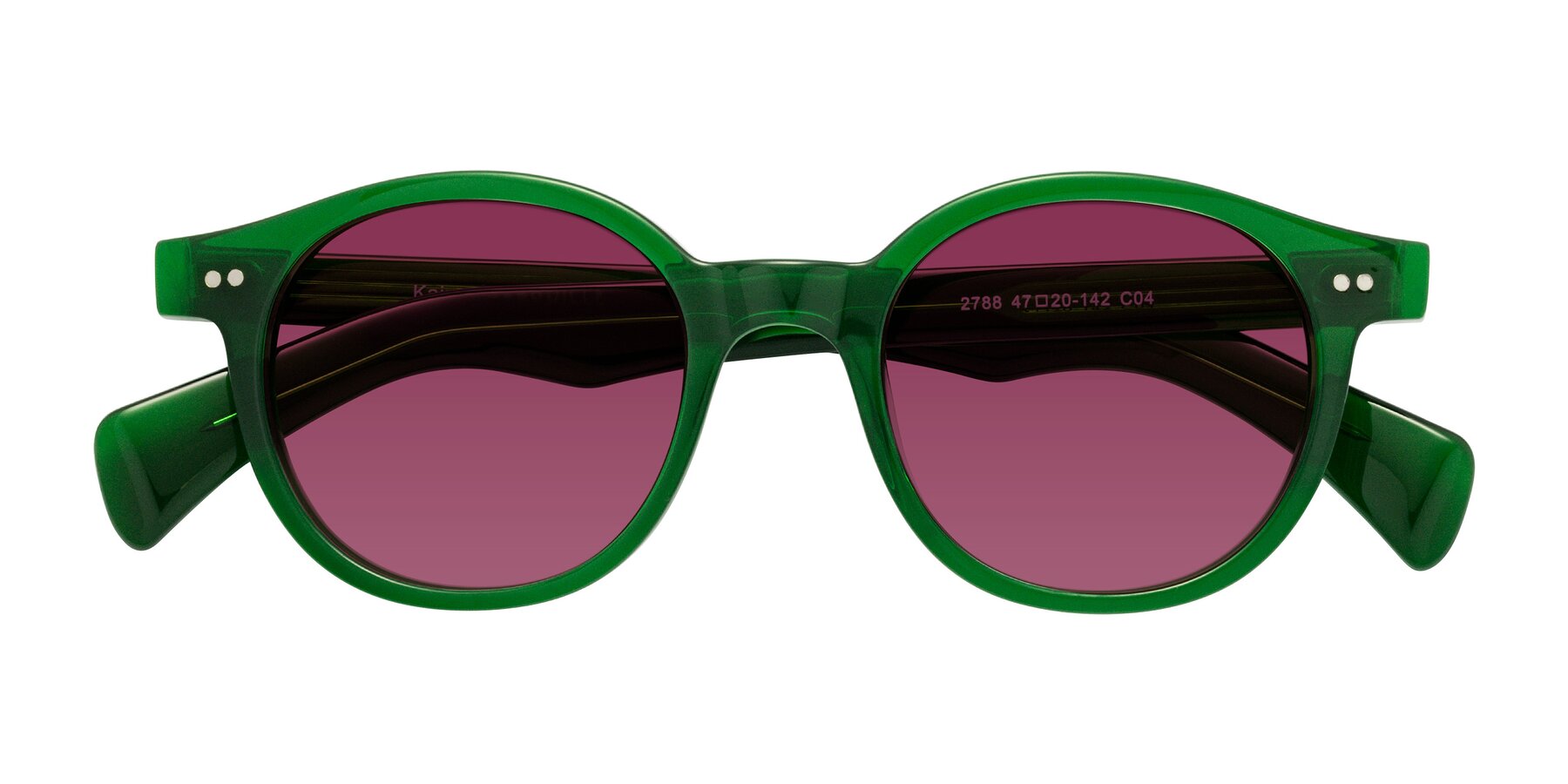 Folded Front of Kaju in Green with Wine Tinted Lenses