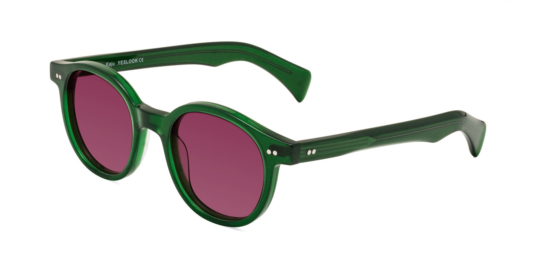 Angle of Kaju in Green with Wine Tinted Lenses
