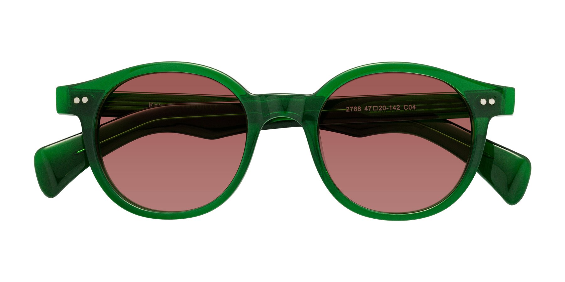 Folded Front of Kaju in Green with Garnet Tinted Lenses