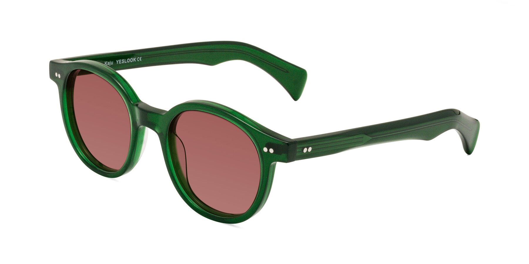 Angle of Kaju in Green with Garnet Tinted Lenses