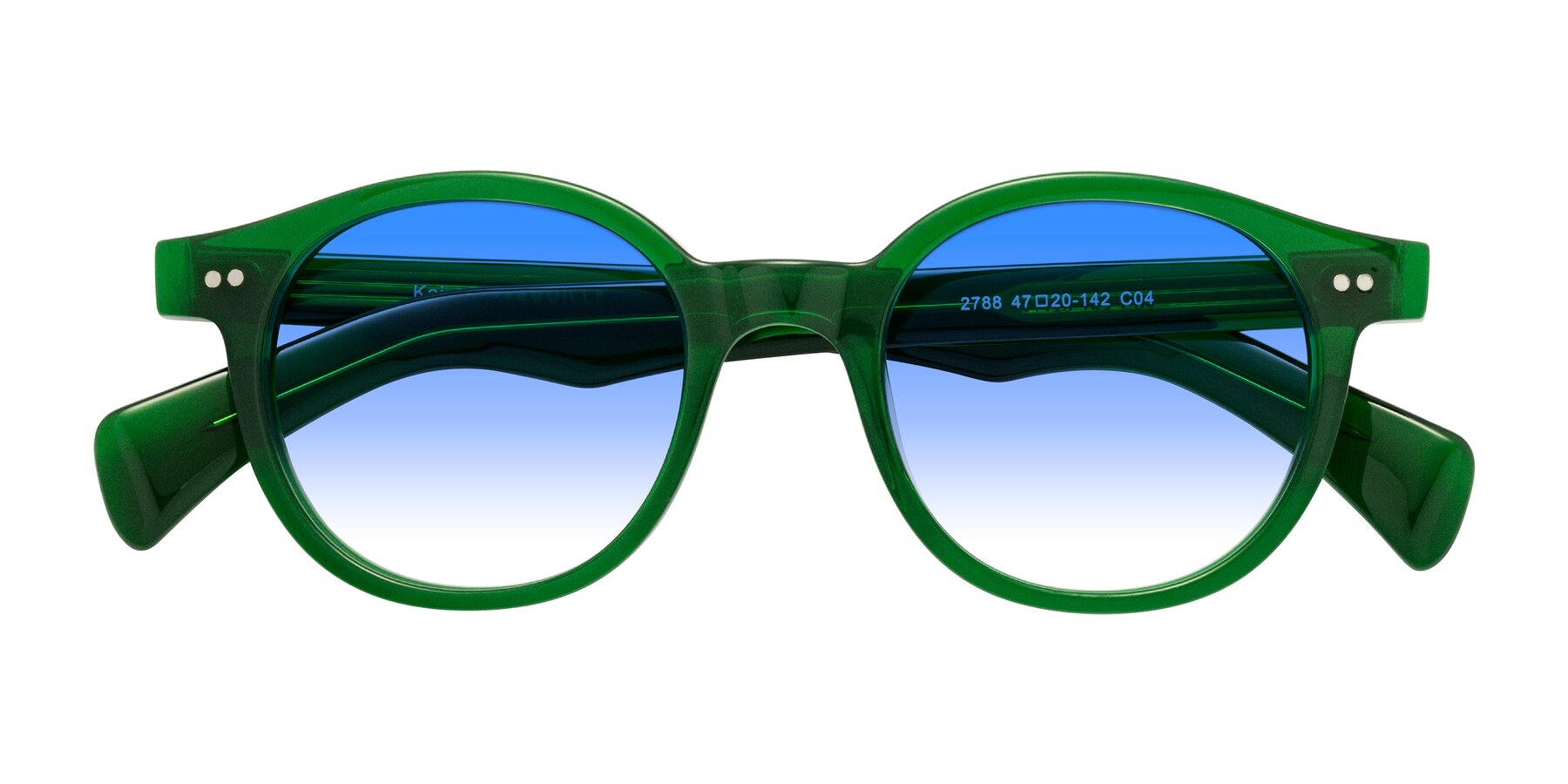 Folded Front of Kaju in Green with Blue Gradient Lenses