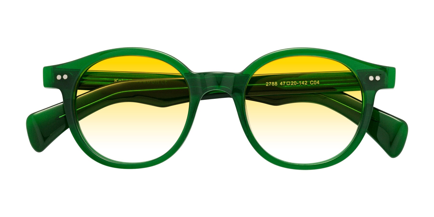 Folded Front of Kaju in Green with Yellow Gradient Lenses