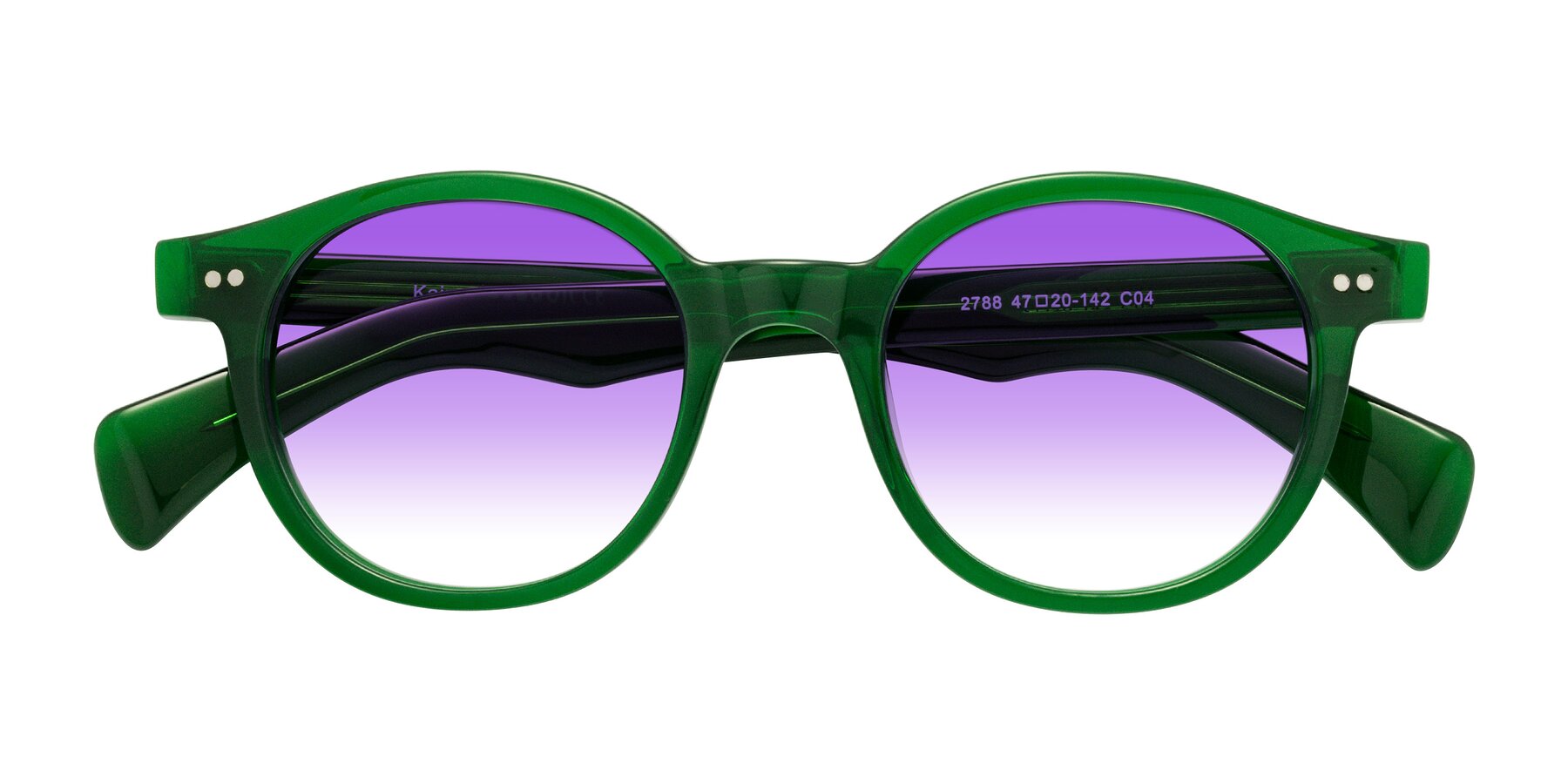 Folded Front of Kaju in Green with Purple Gradient Lenses