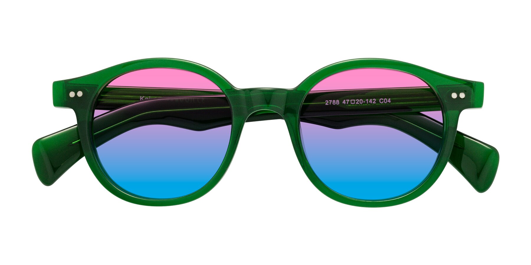 Folded Front of Kaju in Green with Pink / Blue Gradient Lenses