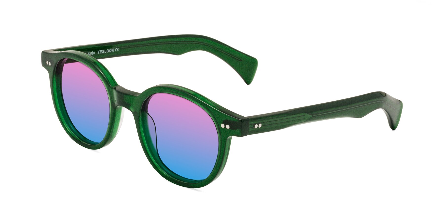 Angle of Kaju in Green with Pink / Blue Gradient Lenses
