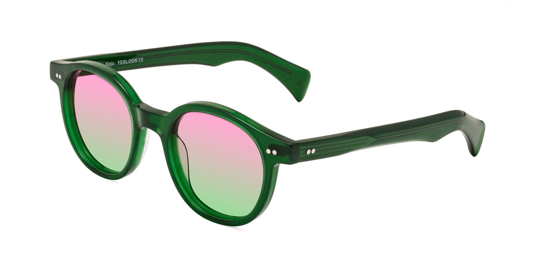 Angle of Kaju in Green with Pink / Green Gradient Lenses