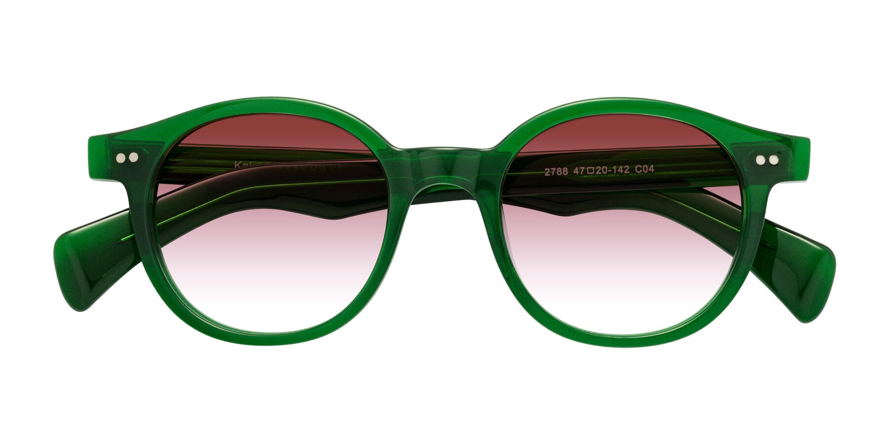 Folded Front of Kaju in Green with Garnet Gradient Lenses