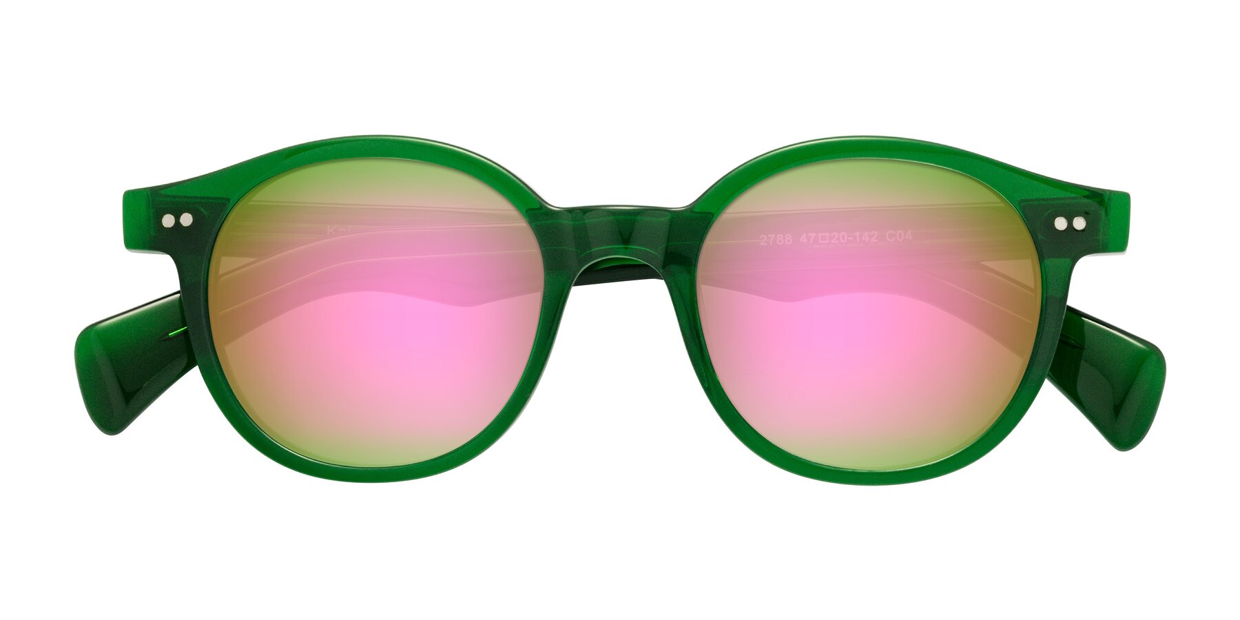 Folded Front of Kaju in Green with Pink Mirrored Lenses