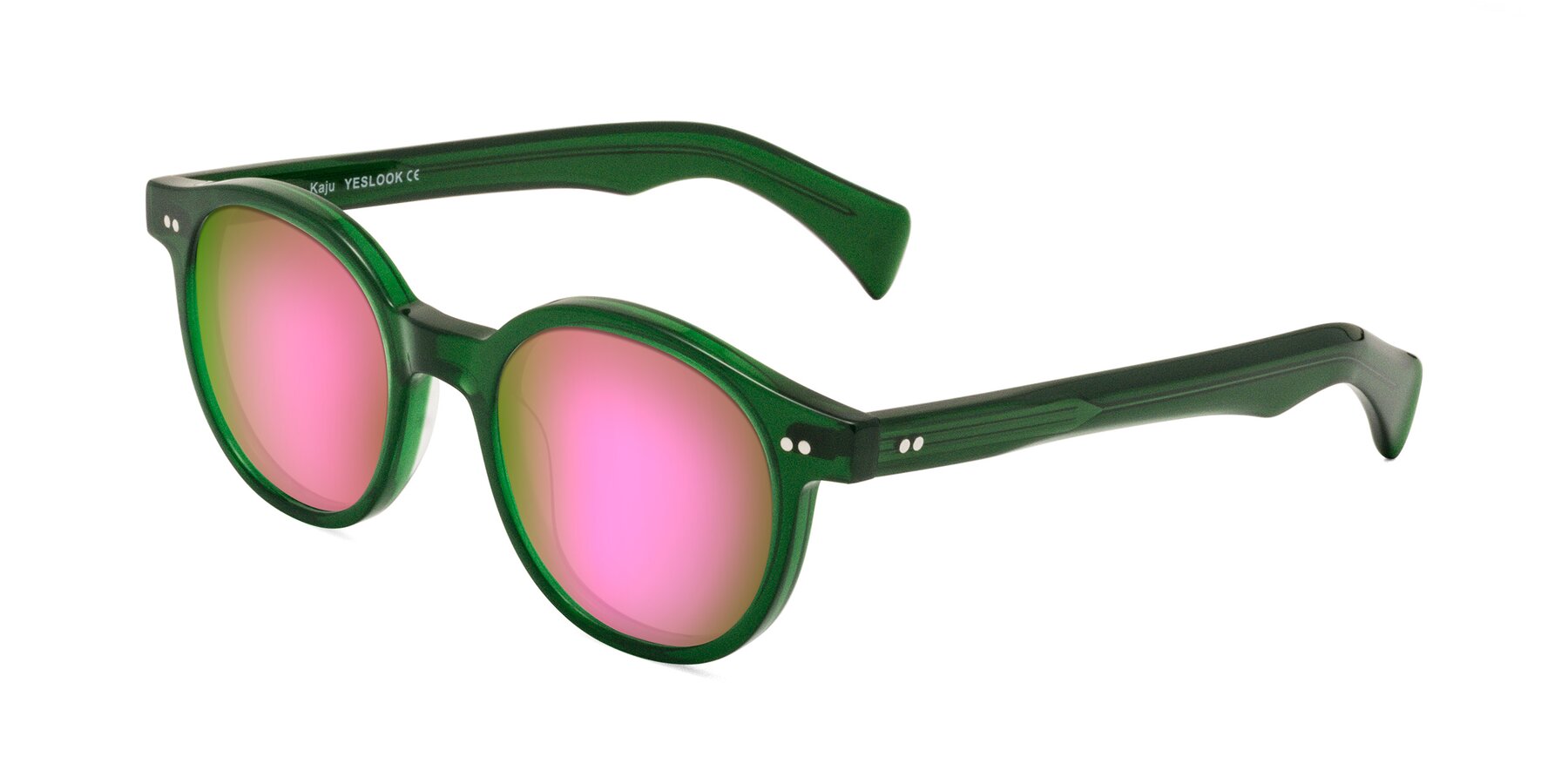 Angle of Kaju in Green with Pink Mirrored Lenses