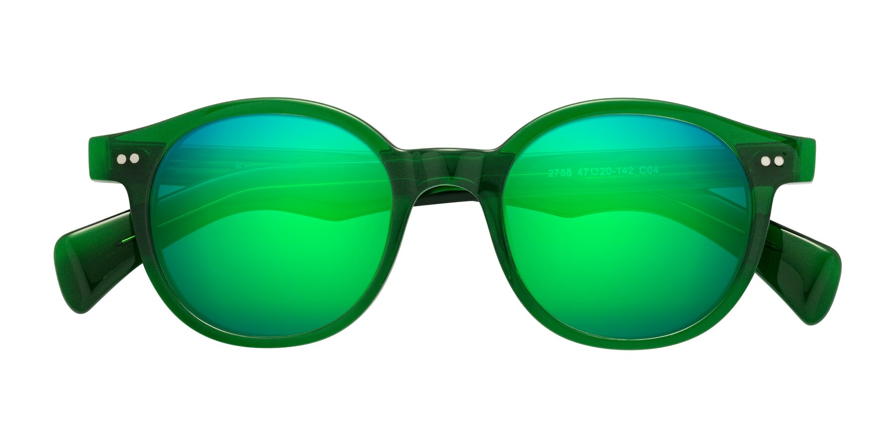 Folded Front of Kaju in Green with Green Mirrored Lenses