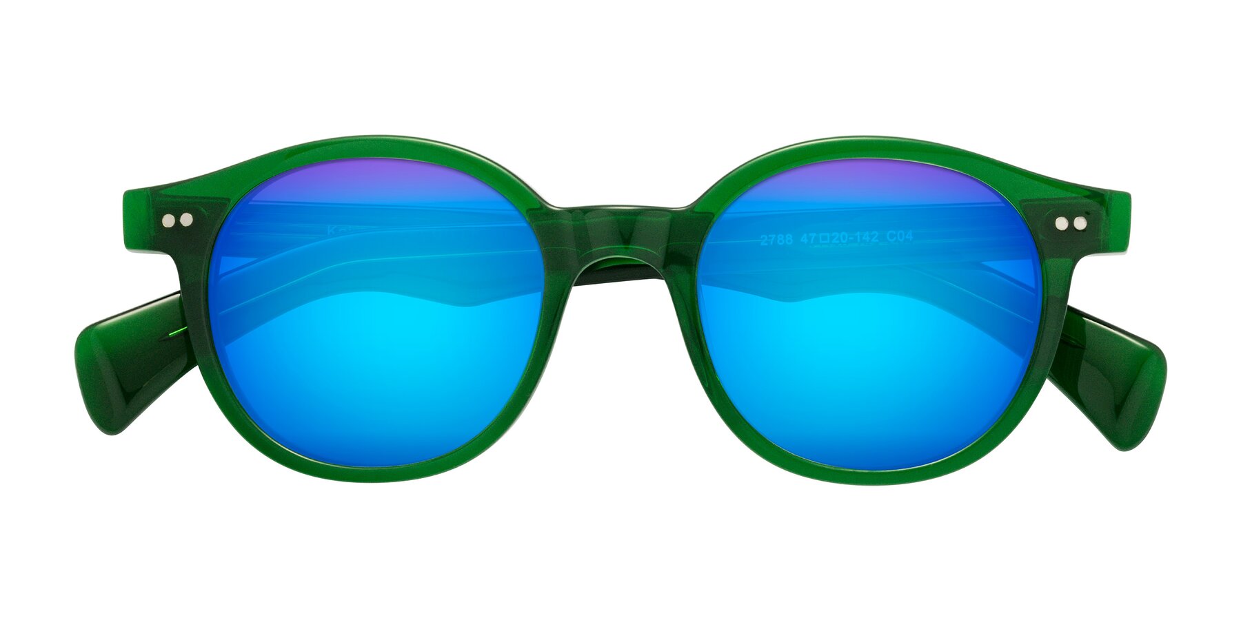 Folded Front of Kaju in Green with Blue Mirrored Lenses