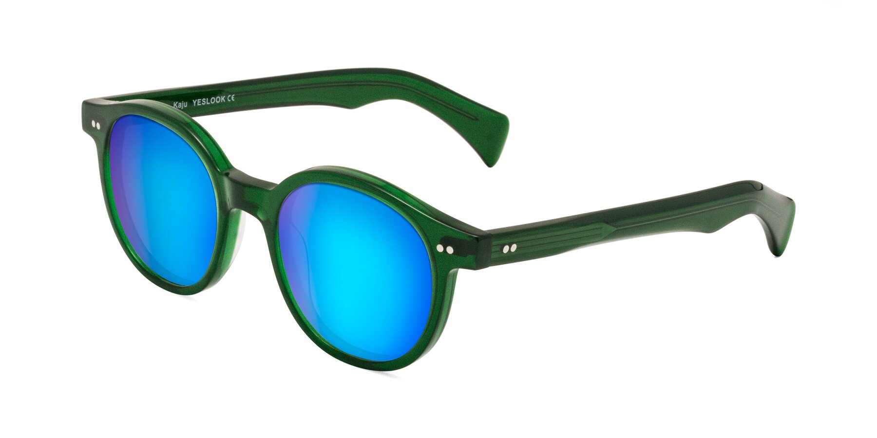 Angle of Kaju in Green with Blue Mirrored Lenses