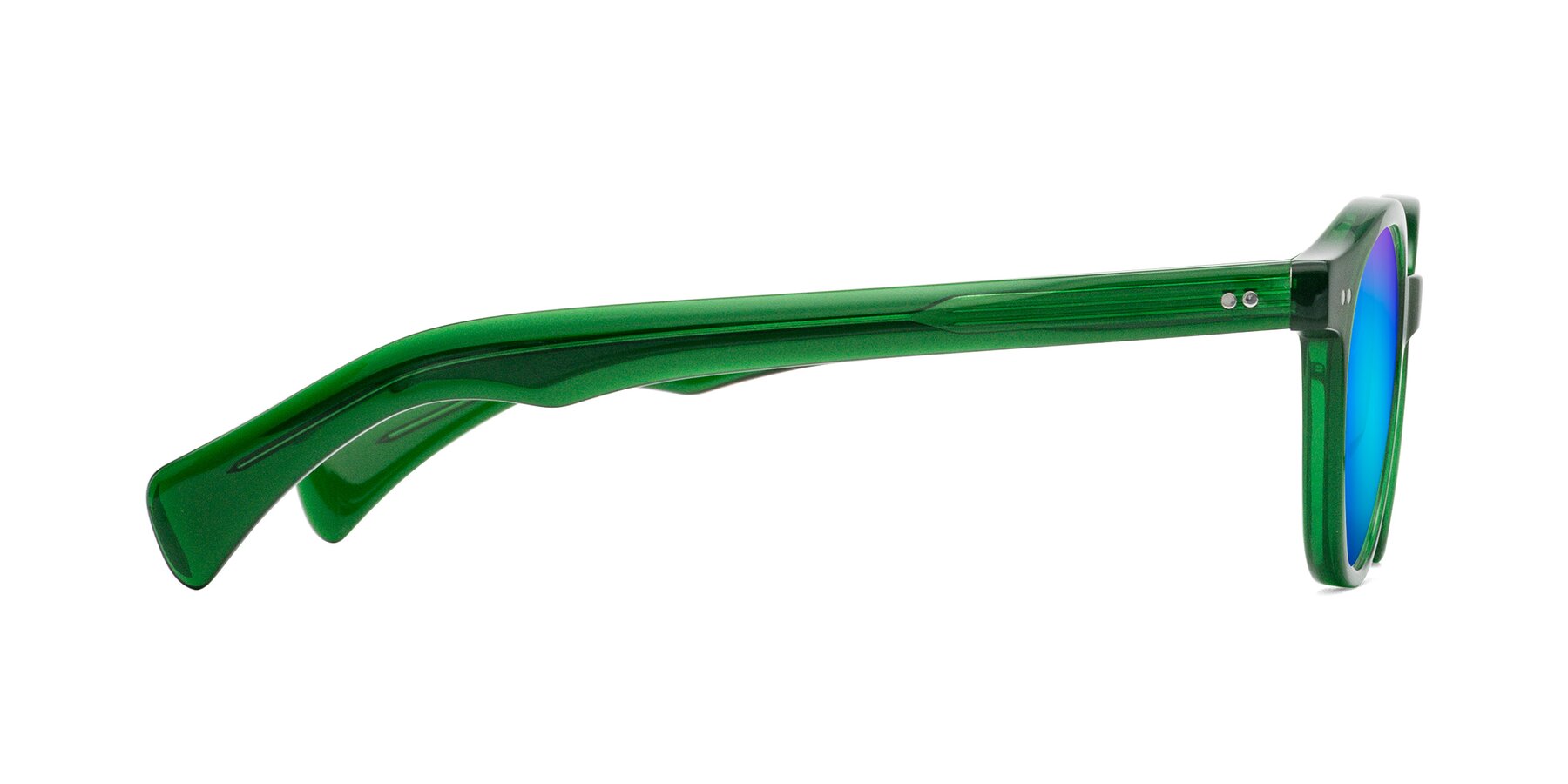 Side of Kaju in Green with Blue Mirrored Lenses