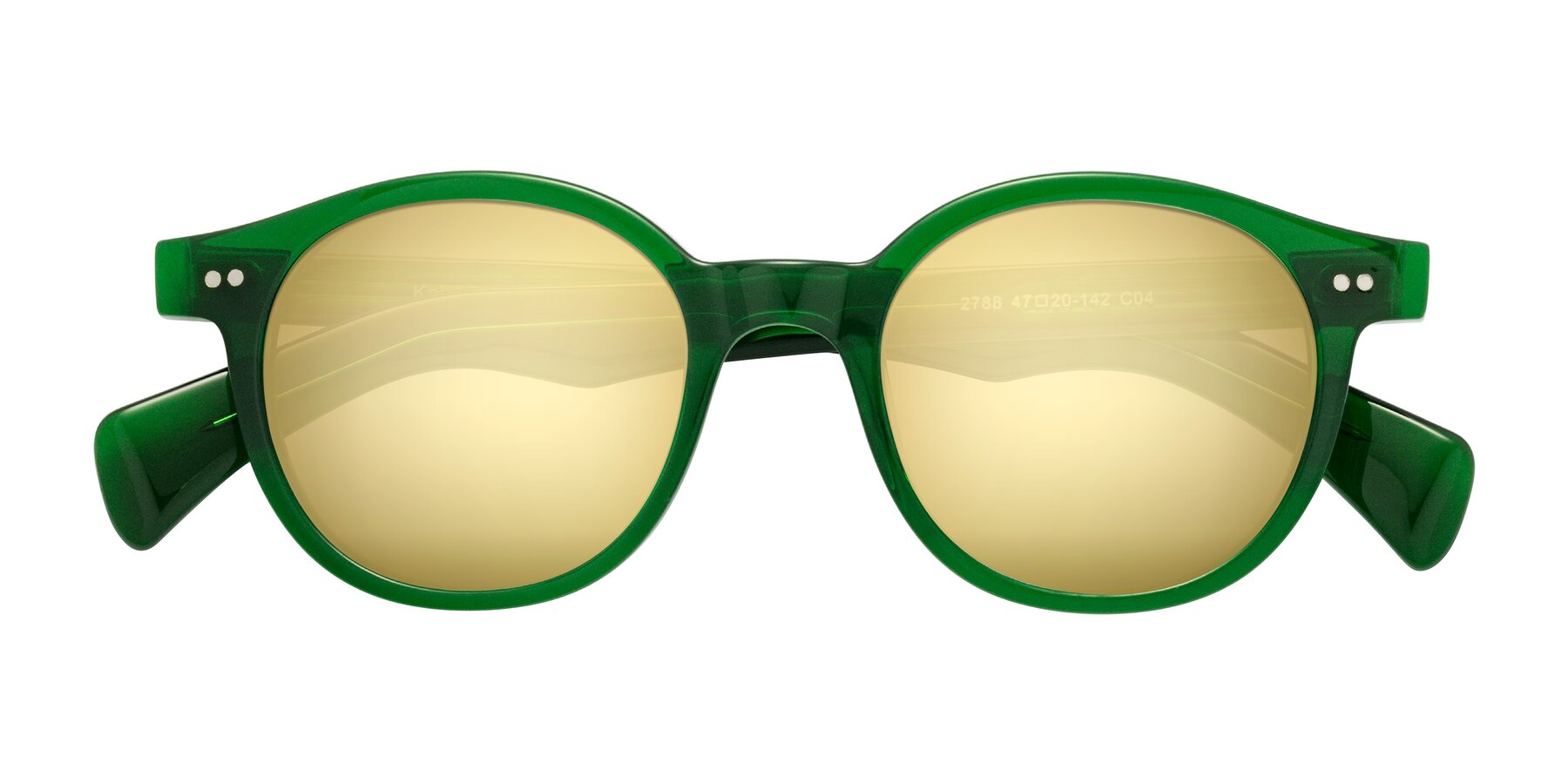 Folded Front of Kaju in Green with Gold Mirrored Lenses