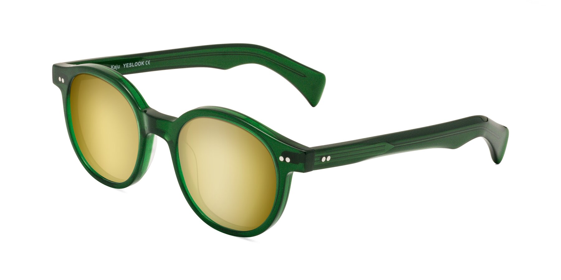 Angle of Kaju in Green with Gold Mirrored Lenses