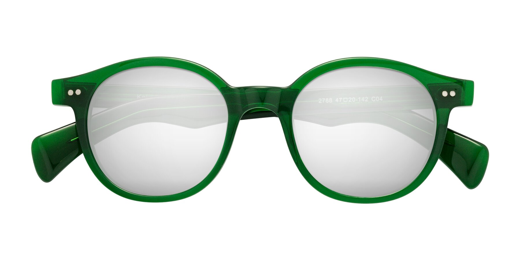 Folded Front of Kaju in Green with Silver Mirrored Lenses
