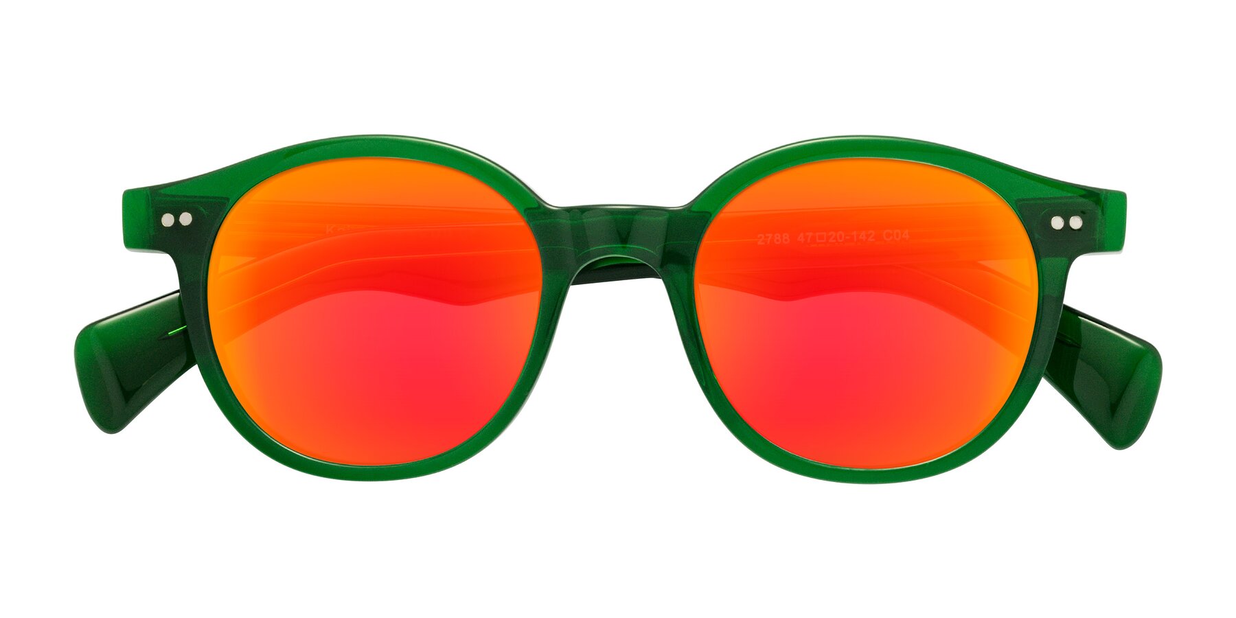 Folded Front of Kaju in Green with Red Gold Mirrored Lenses