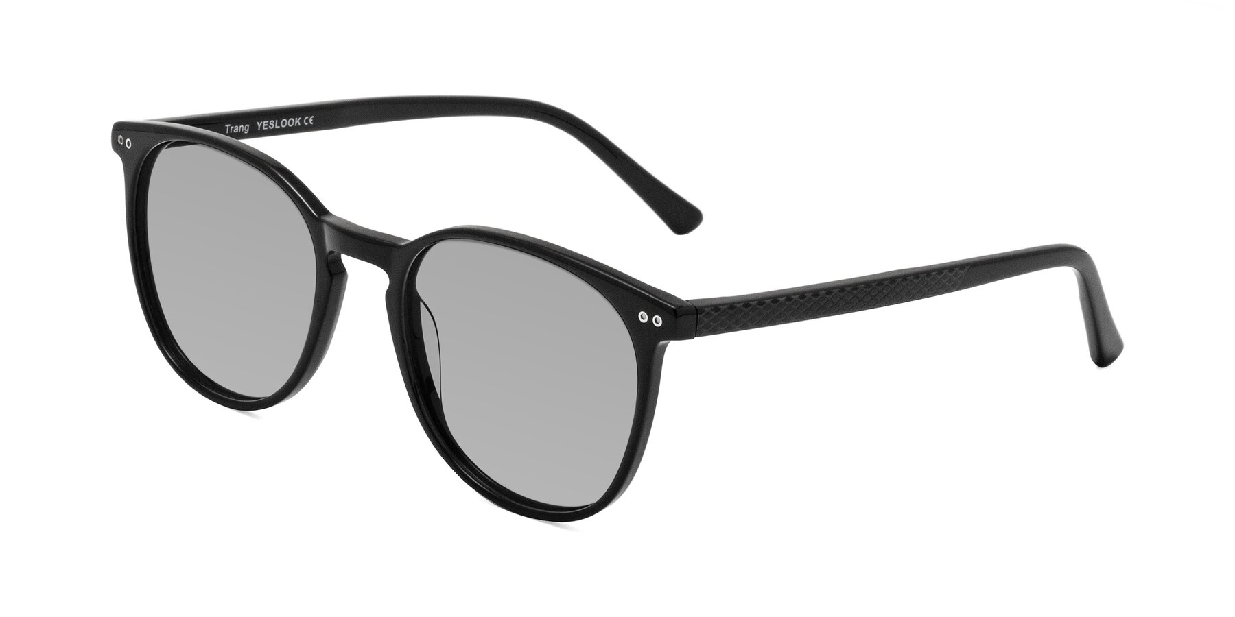 Angle of Trang in Black with Light Gray Tinted Lenses