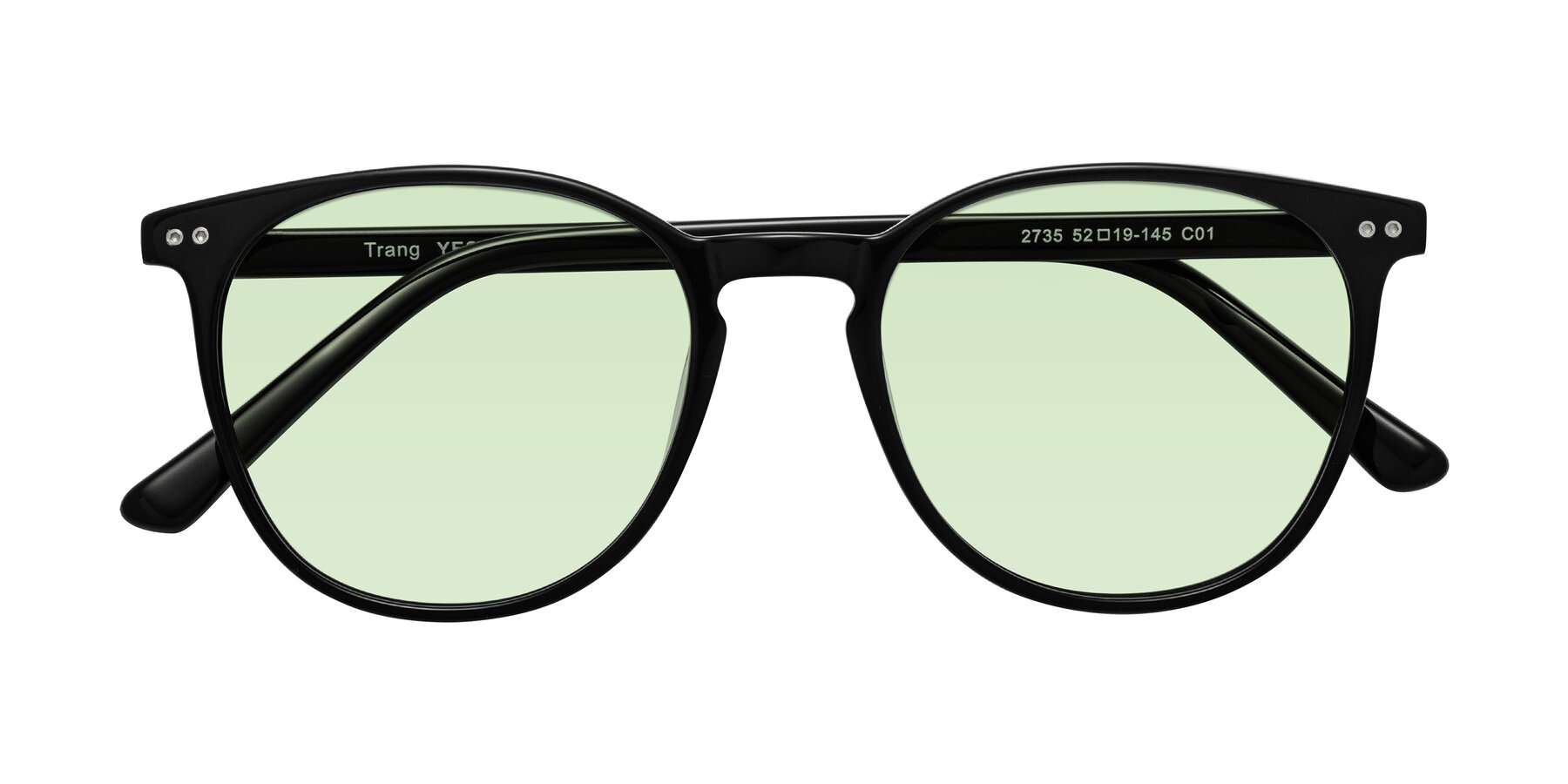 Folded Front of Trang in Black with Light Green Tinted Lenses