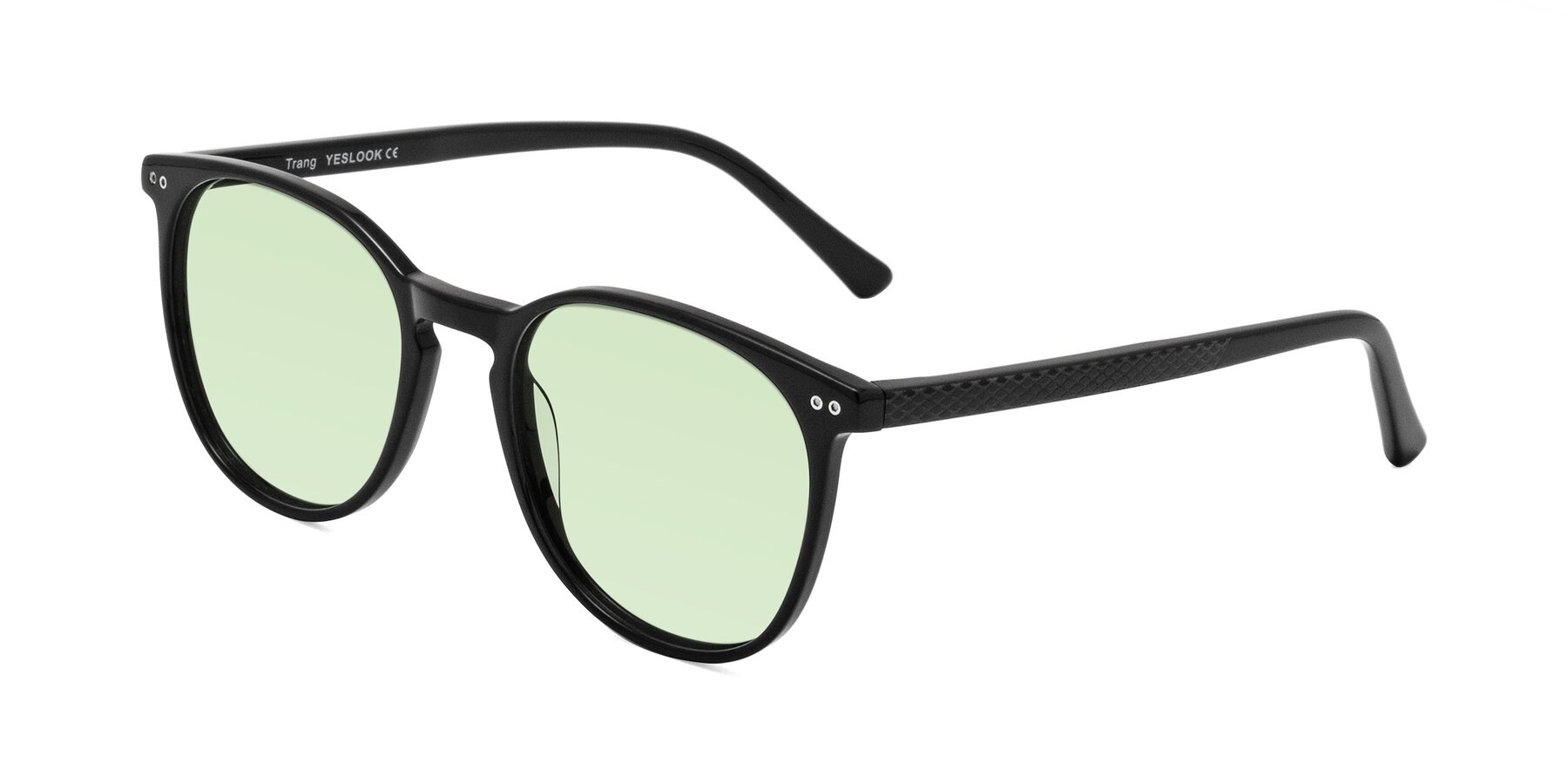 Angle of Trang in Black with Light Green Tinted Lenses