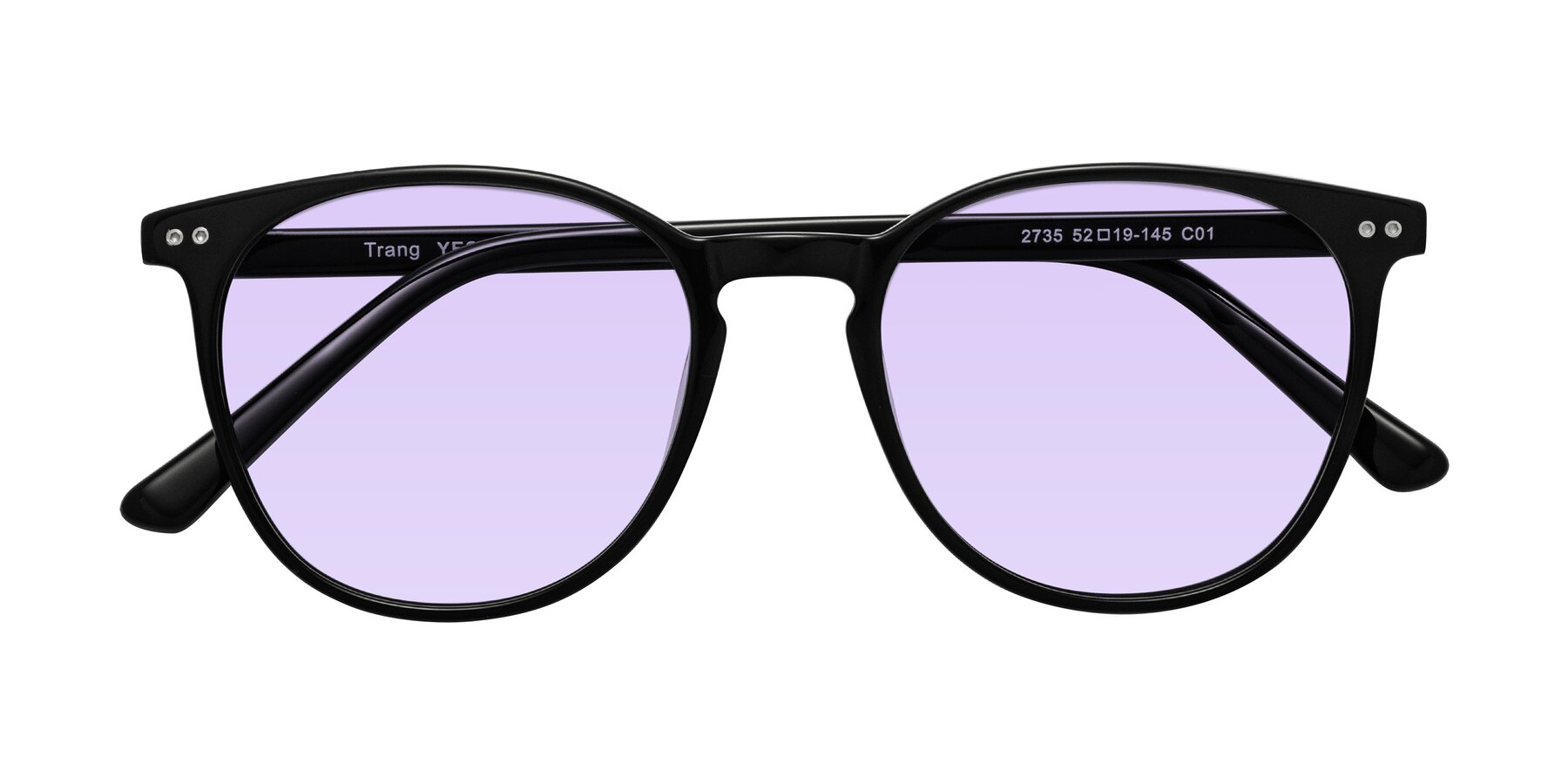 Folded Front of Trang in Black with Light Purple Tinted Lenses