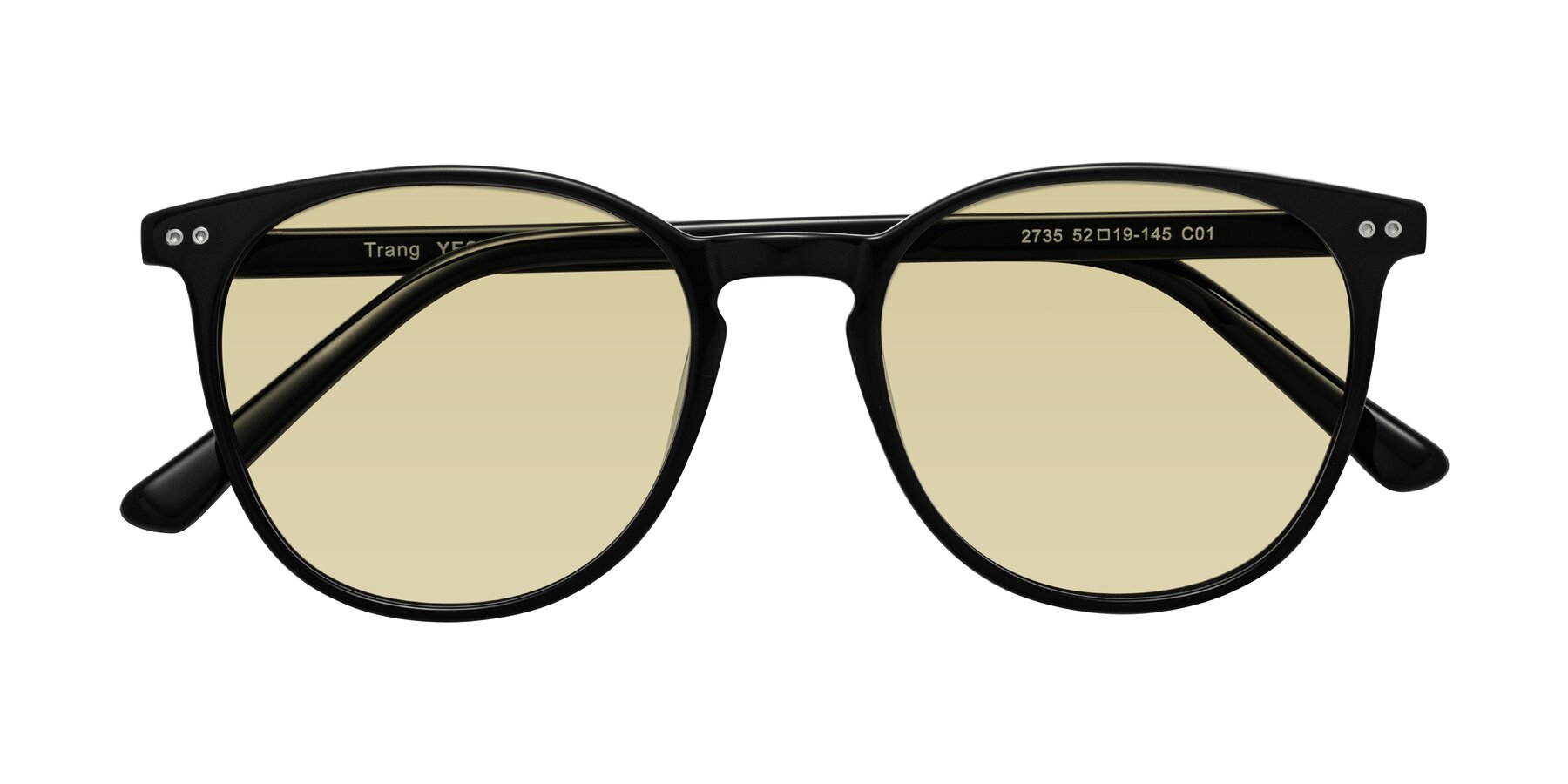 Folded Front of Trang in Black with Light Champagne Tinted Lenses