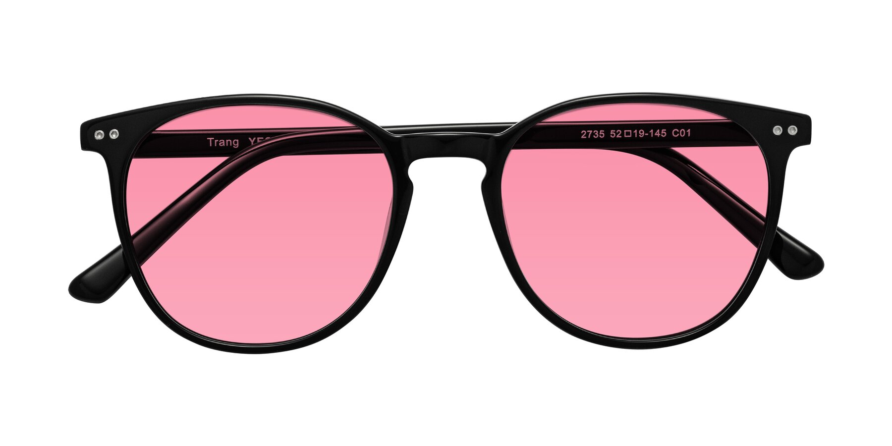 Folded Front of Trang in Black with Pink Tinted Lenses