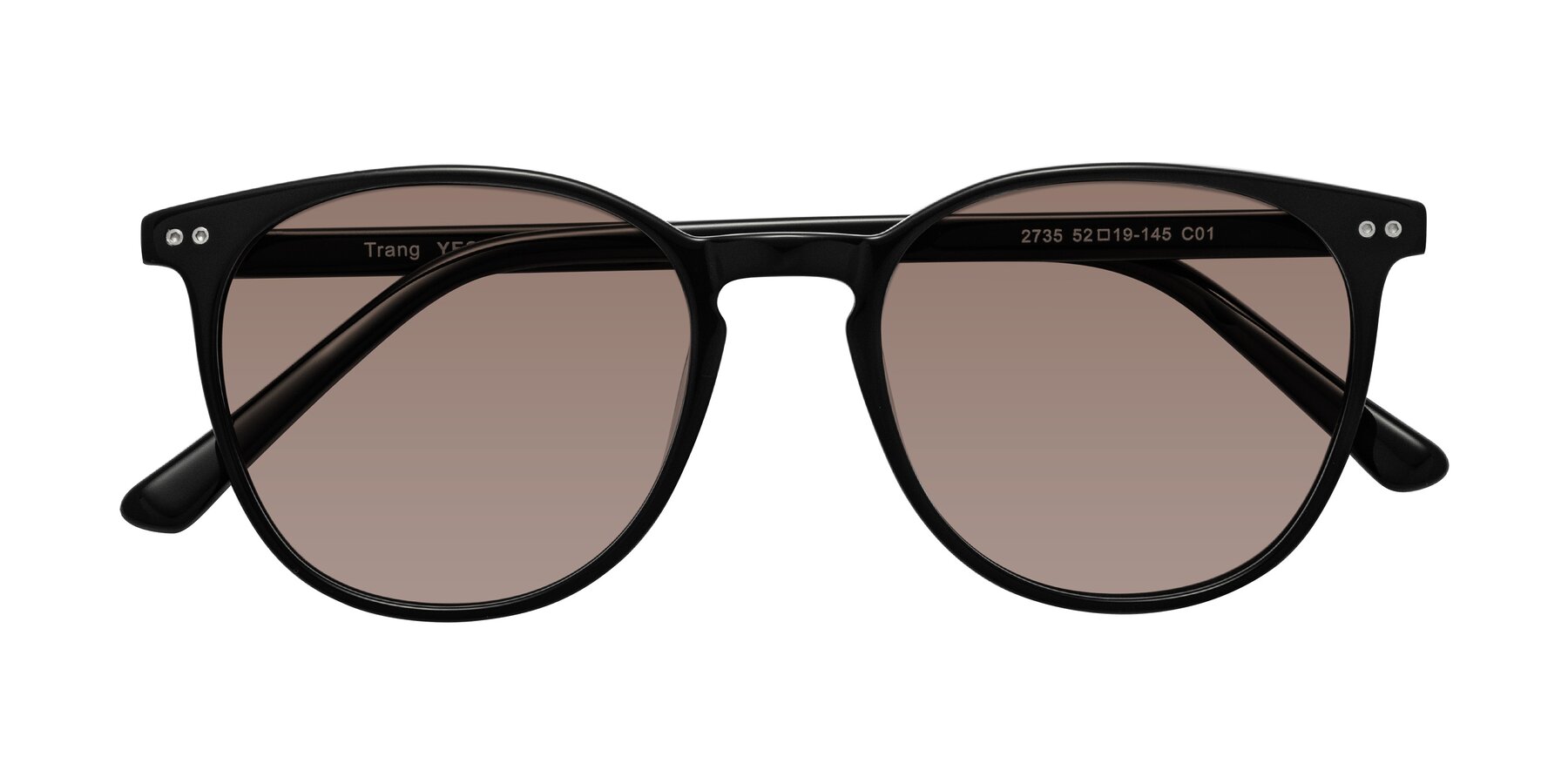 Folded Front of Trang in Black with Medium Brown Tinted Lenses